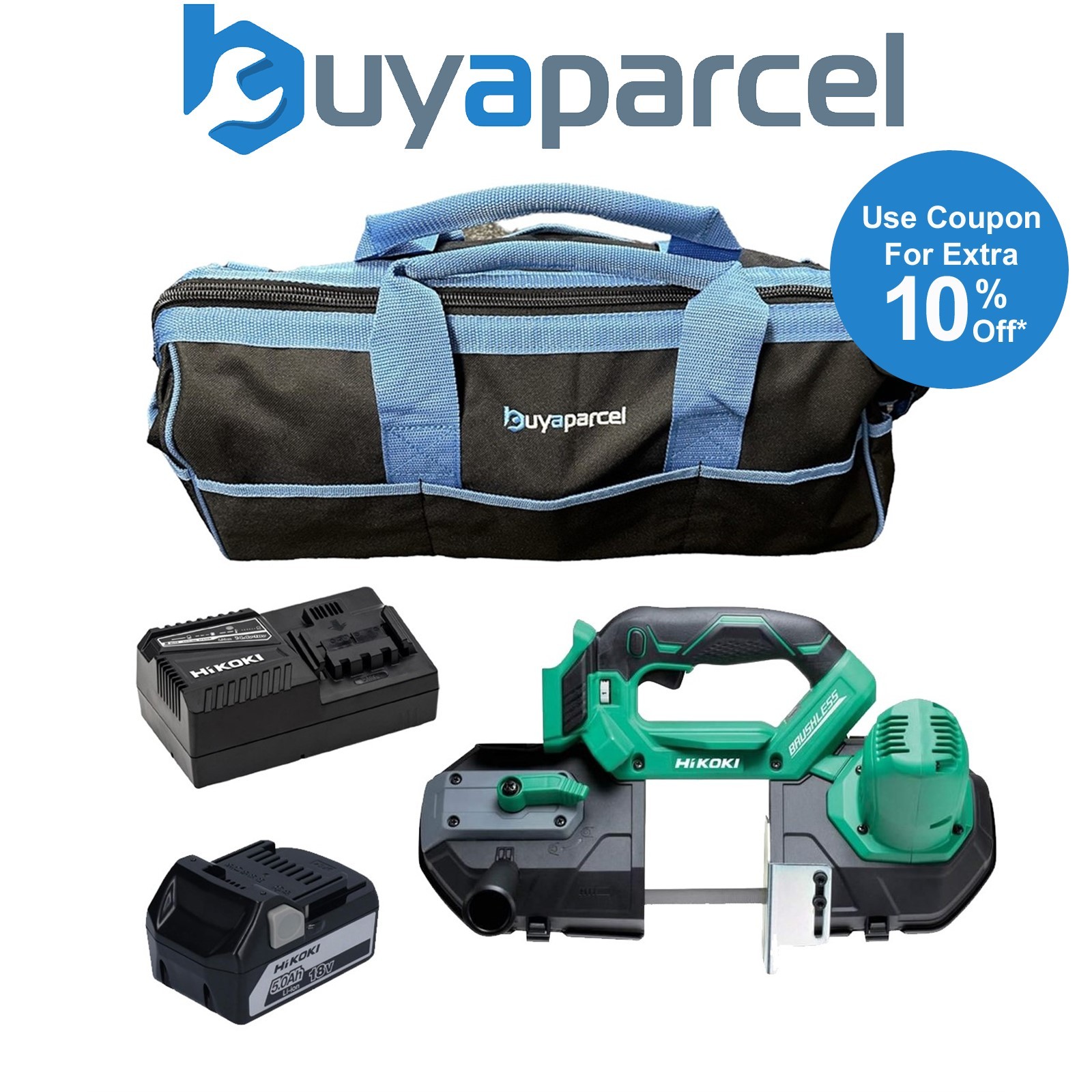 Hikoki CB18DBLJ4Z 18V Brushless Bandsaw + X1 5AH Battery + Charger + 21" Bag