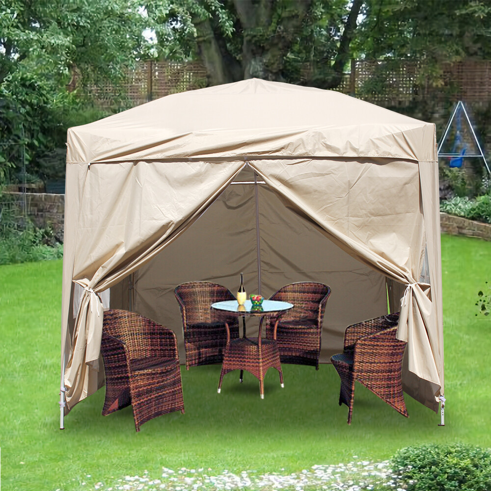2x2m Pop Up Gazebo Marquee Outdoor Garden Party Tent Canopy 4 Side Panels Beige
