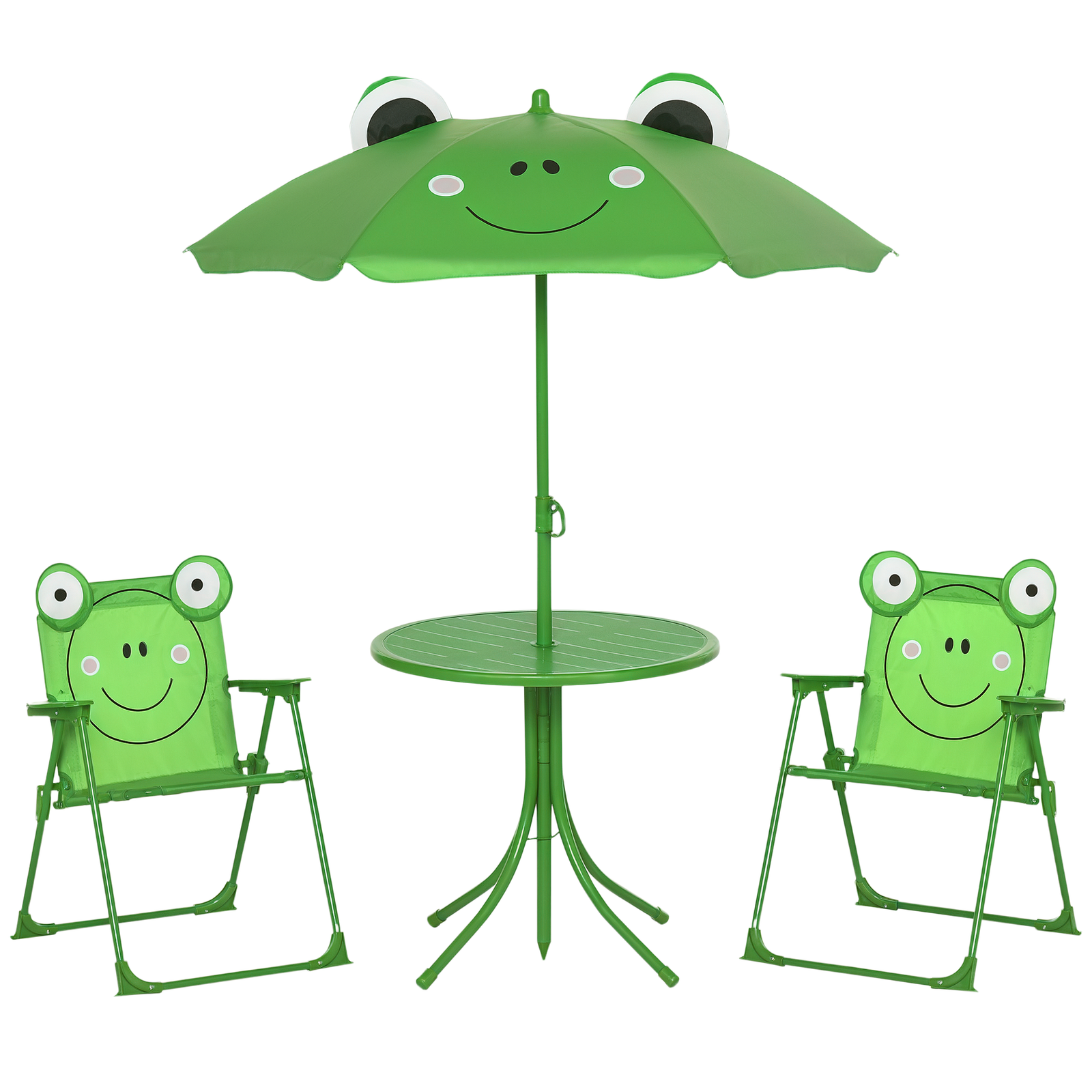 Outsunny Foldable Patio Kids Metal Picnic Table w/ Frog Umbrella Green 4-piece