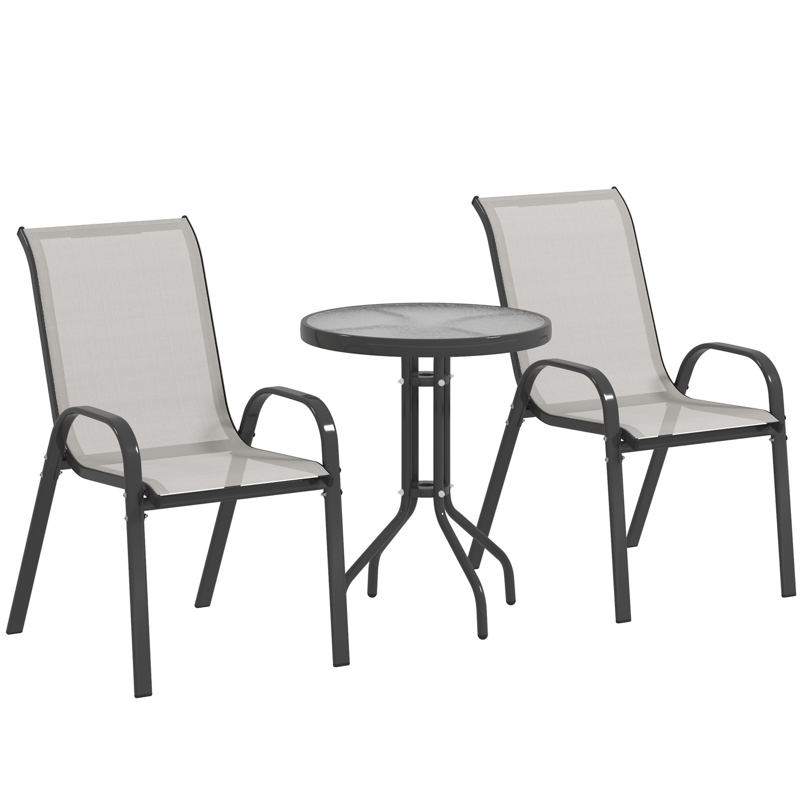 Outsunny Garden Bistro Set, Small Garden Set w/ Stackable Chairs, Light Grey