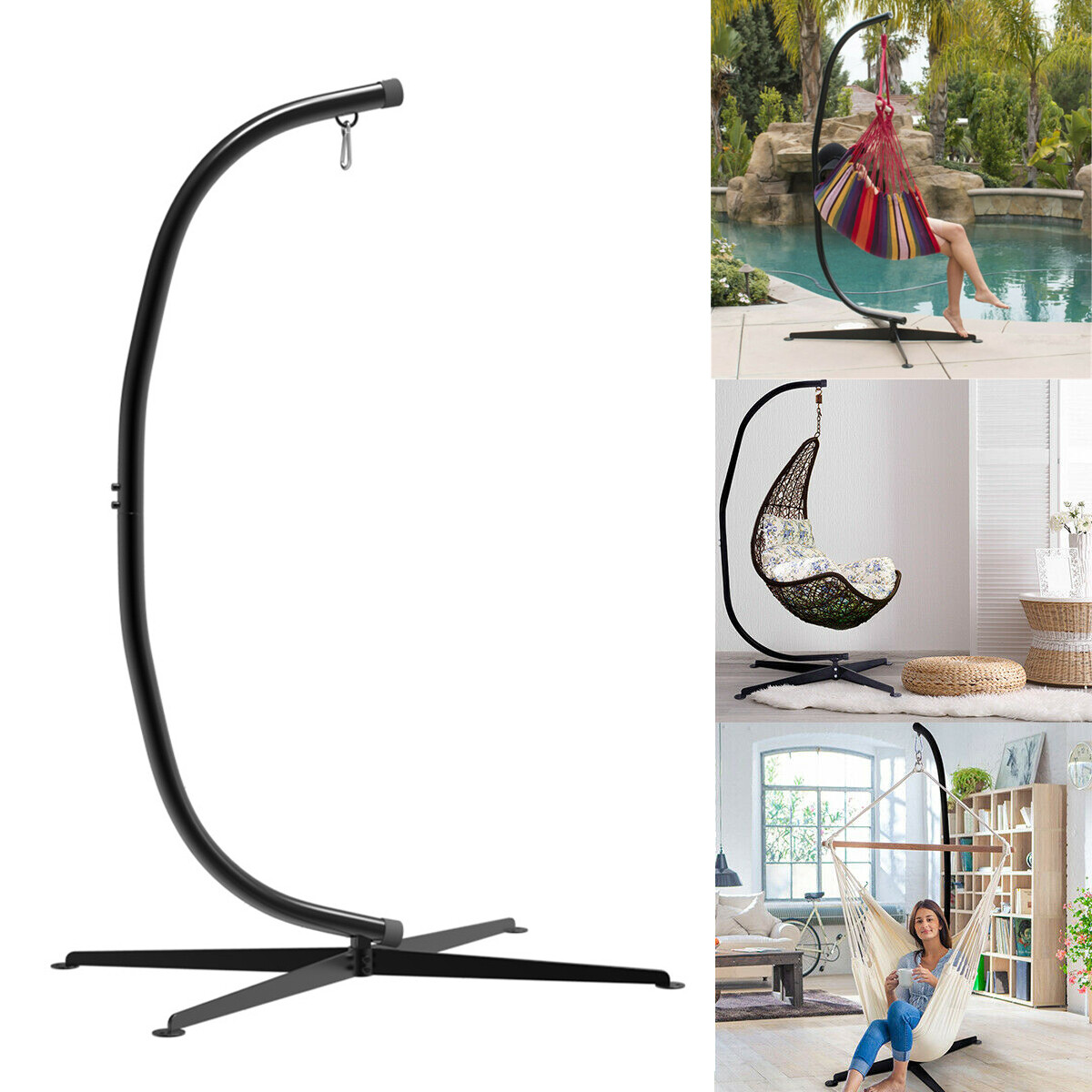 Anti-rust Sturdy Egg Chair Stand Hanging Swing C Hammock Stand fr Indoor Outdoor