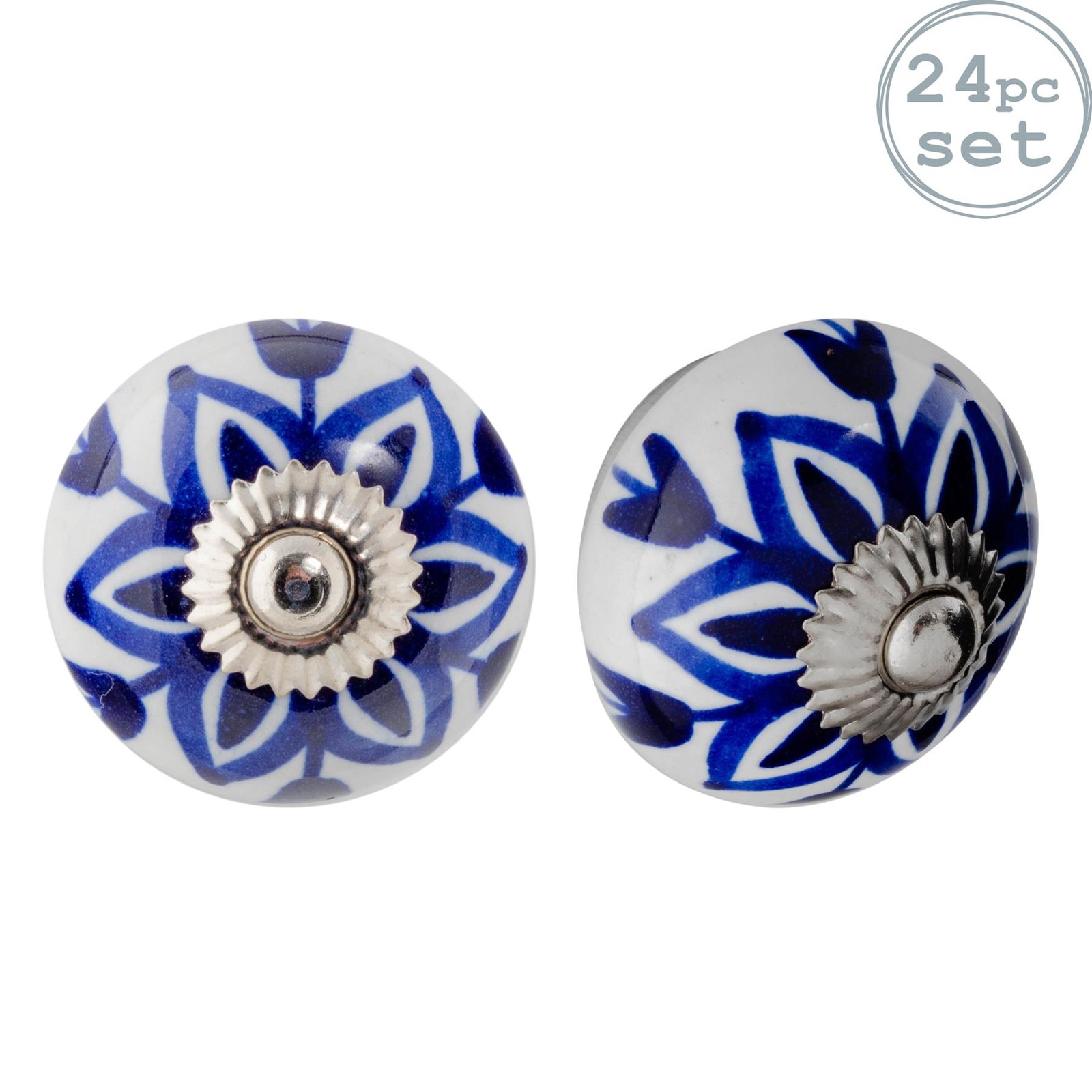 24x Round Ceramic Cabinet Knobs Cupboard Door Drawer Handles Navy Flower