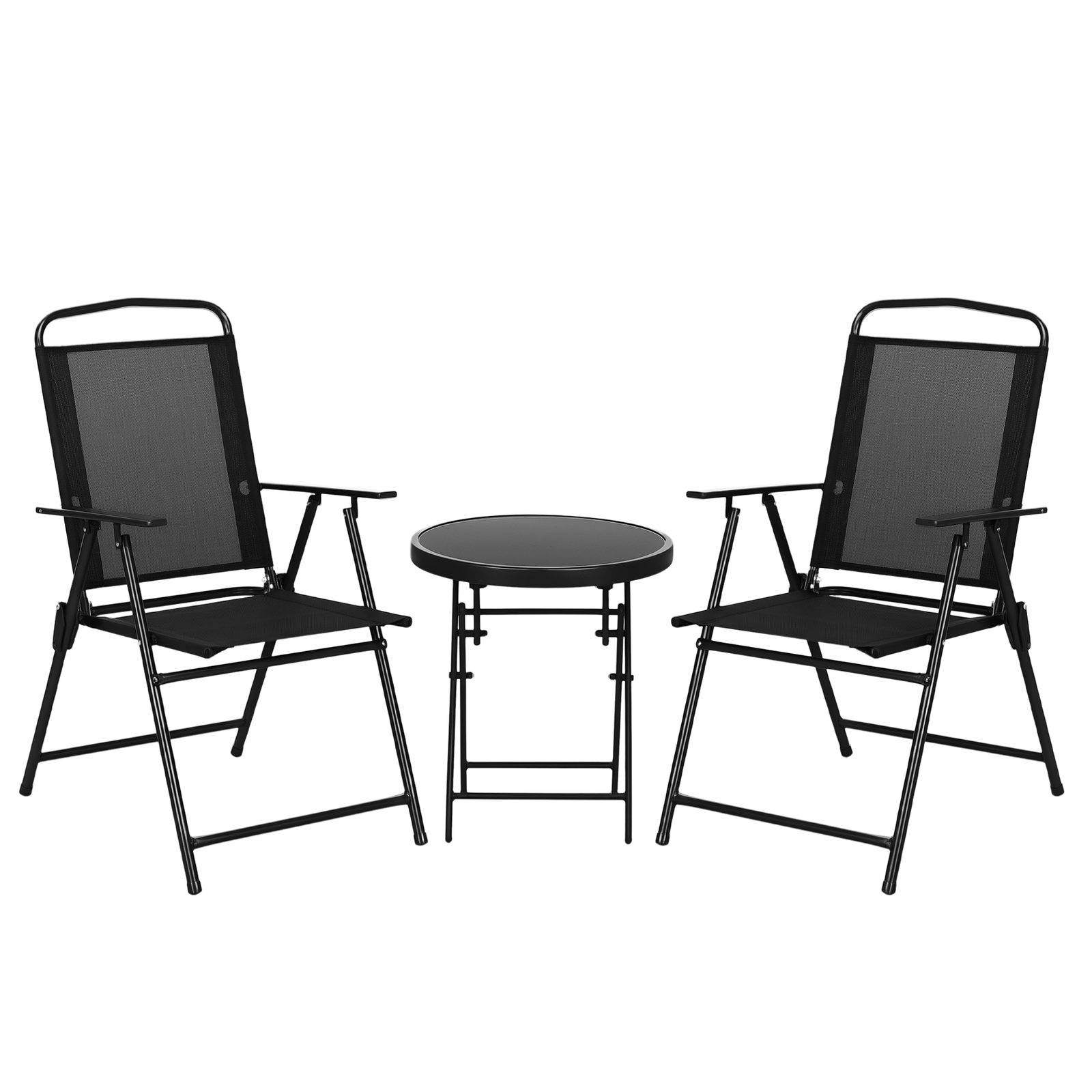 Outsunny Bistro Set Folding Chairs & Coffee Table for Balcony, Black