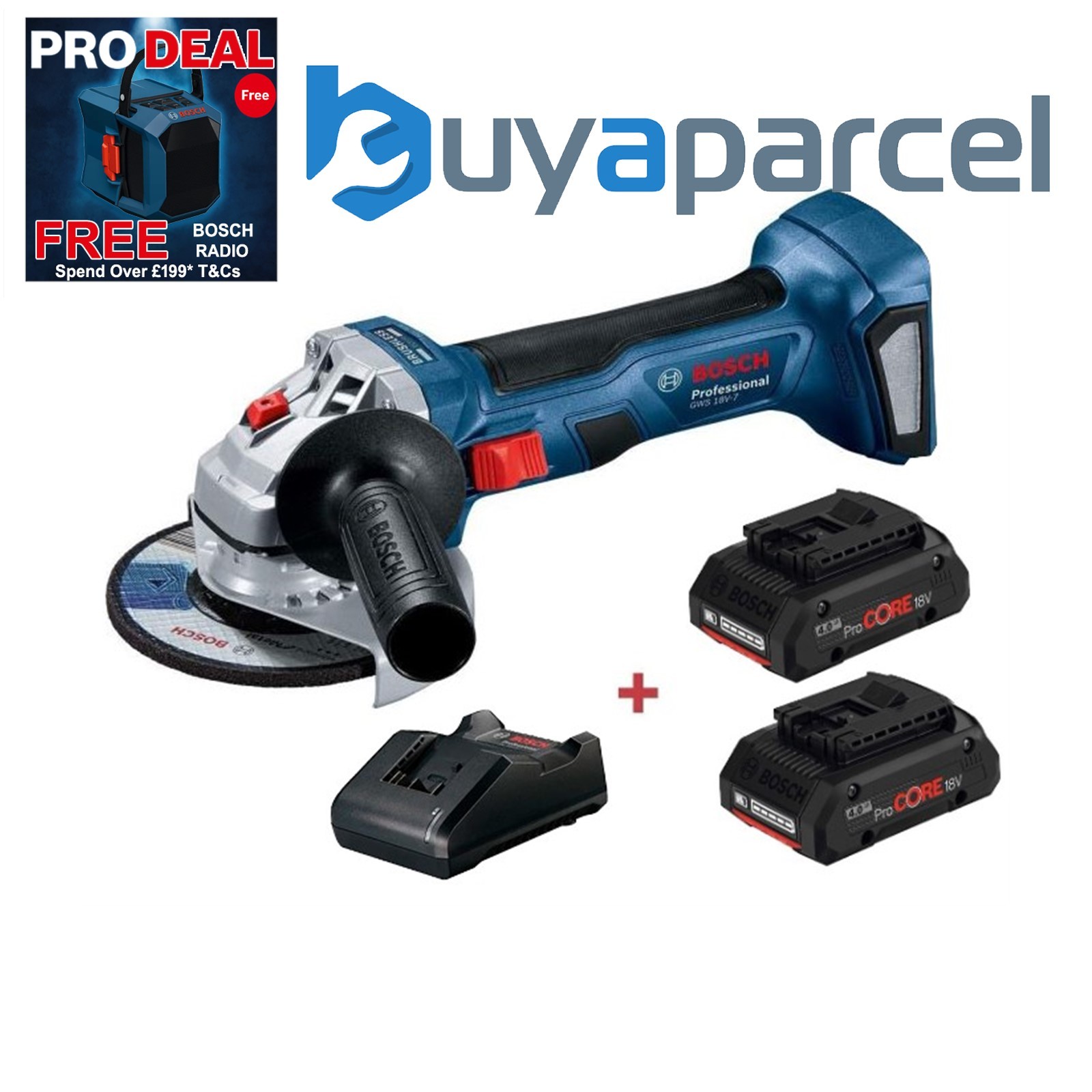 Bosch GWX 18V-7 18v 115mm Brushless Angle Grinder X-LOCK 2 x 4ah Procore Bat
