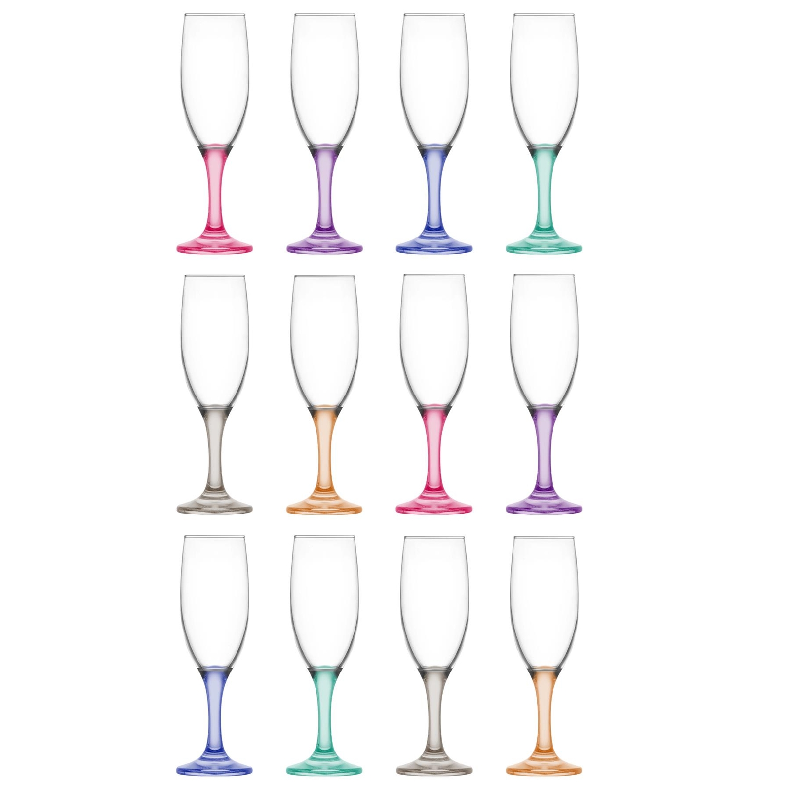 12x LAV 190ml Misket Glass Champagne Flutes Coloured Stem Wedding Party Glasses