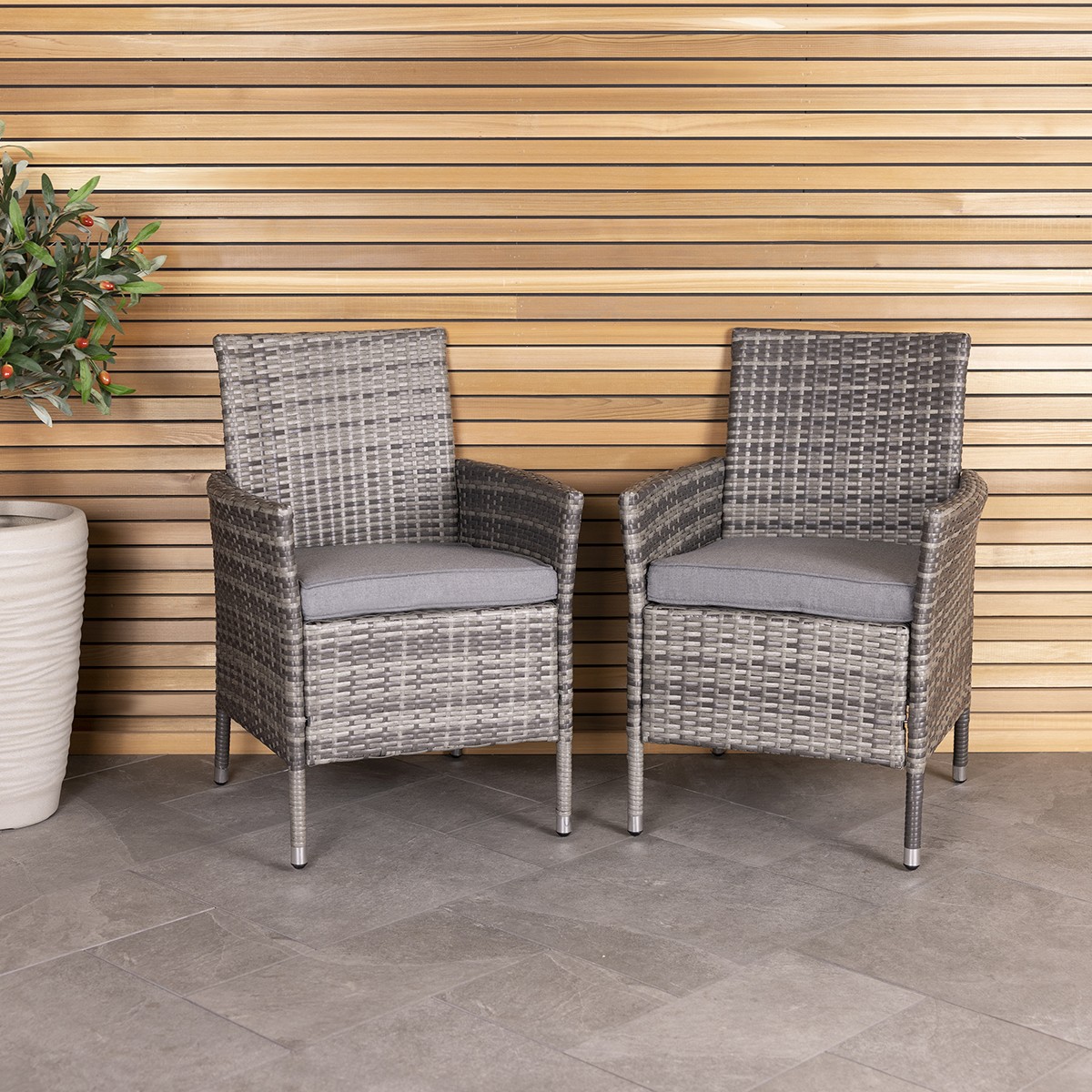 Charles Bentley Garden Outdoor Pair of Rattan Dining Chairs Grey