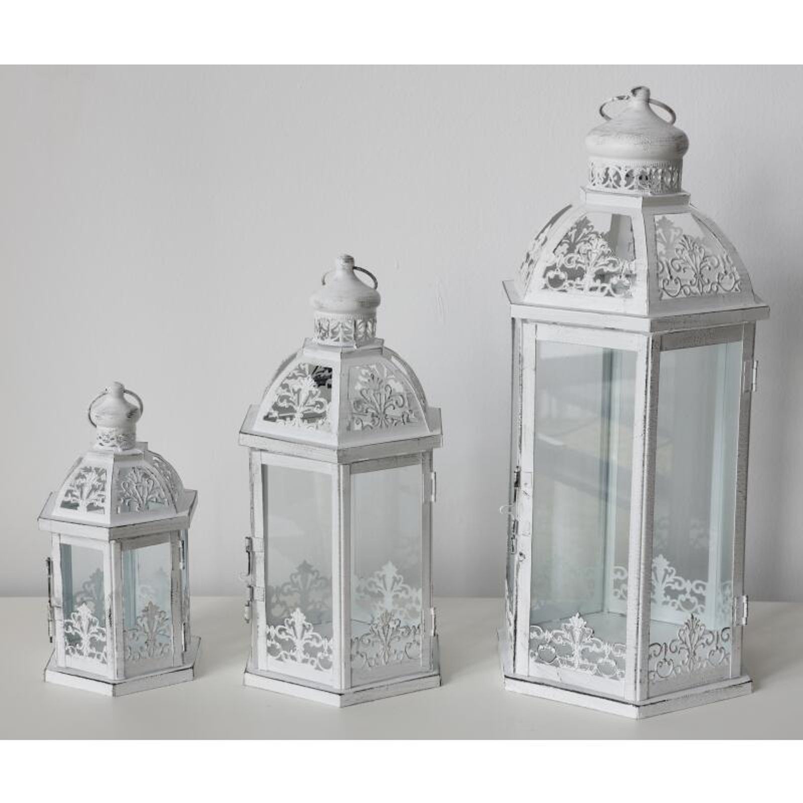 Metal Lantern Oriental 3er Set White Interior Decoration Lamp Lantern Lighting