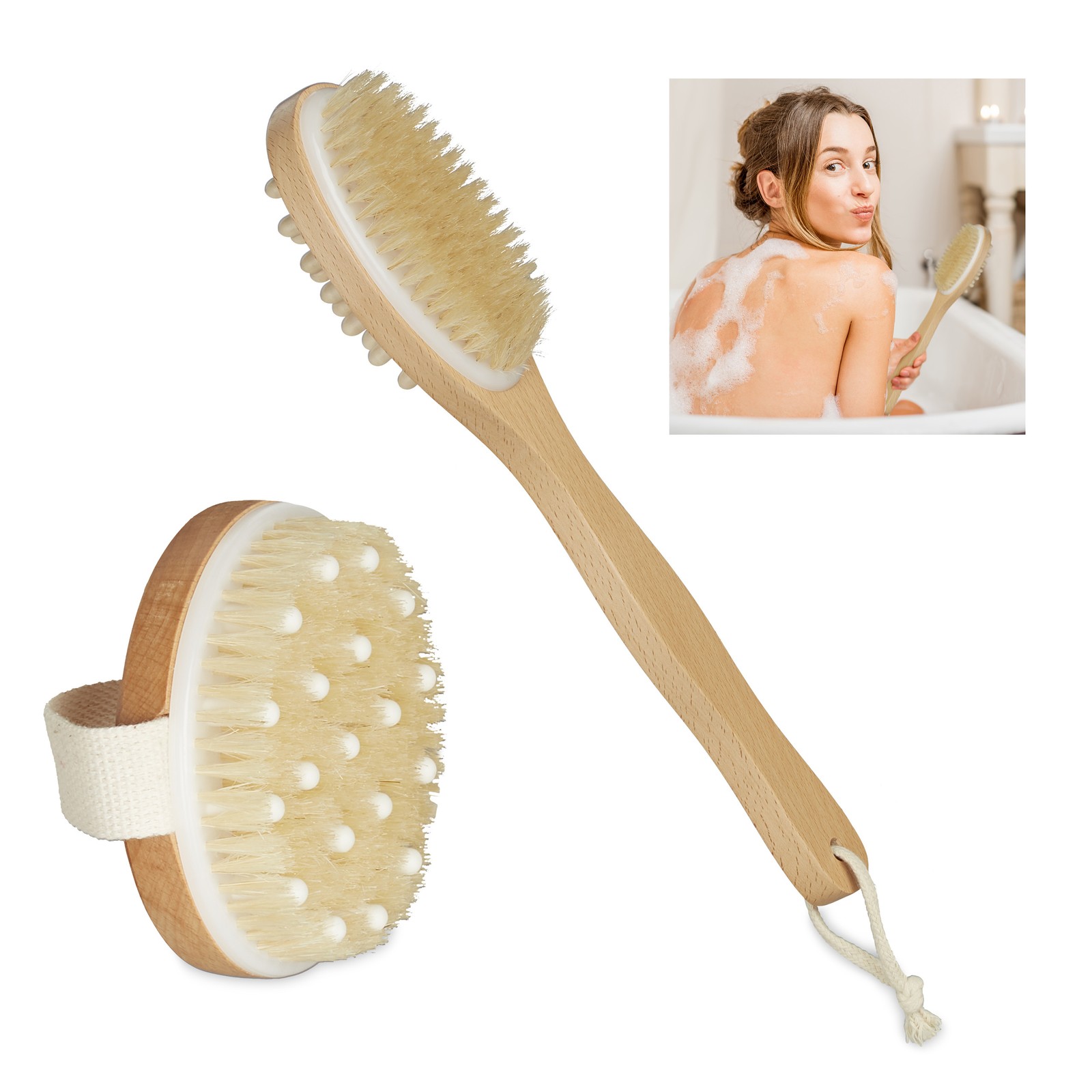 Dry brush Natural Bristle Spa Tool Lightweight Dry Body Brush Set Eco-friendly