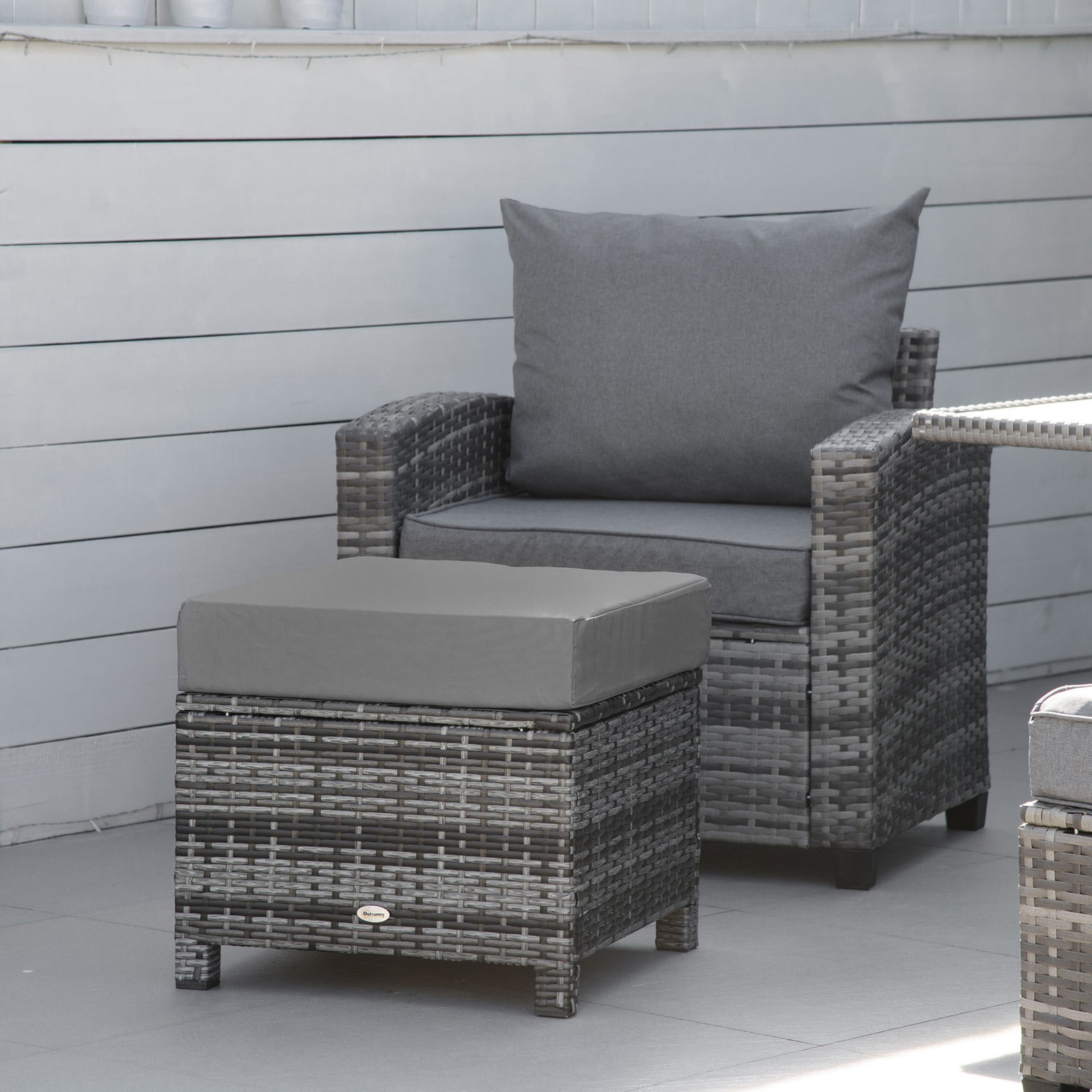 Rattan Aluminium Ottoman Outdoor Garden Furniture Foot Stool Grey W/ Cushion