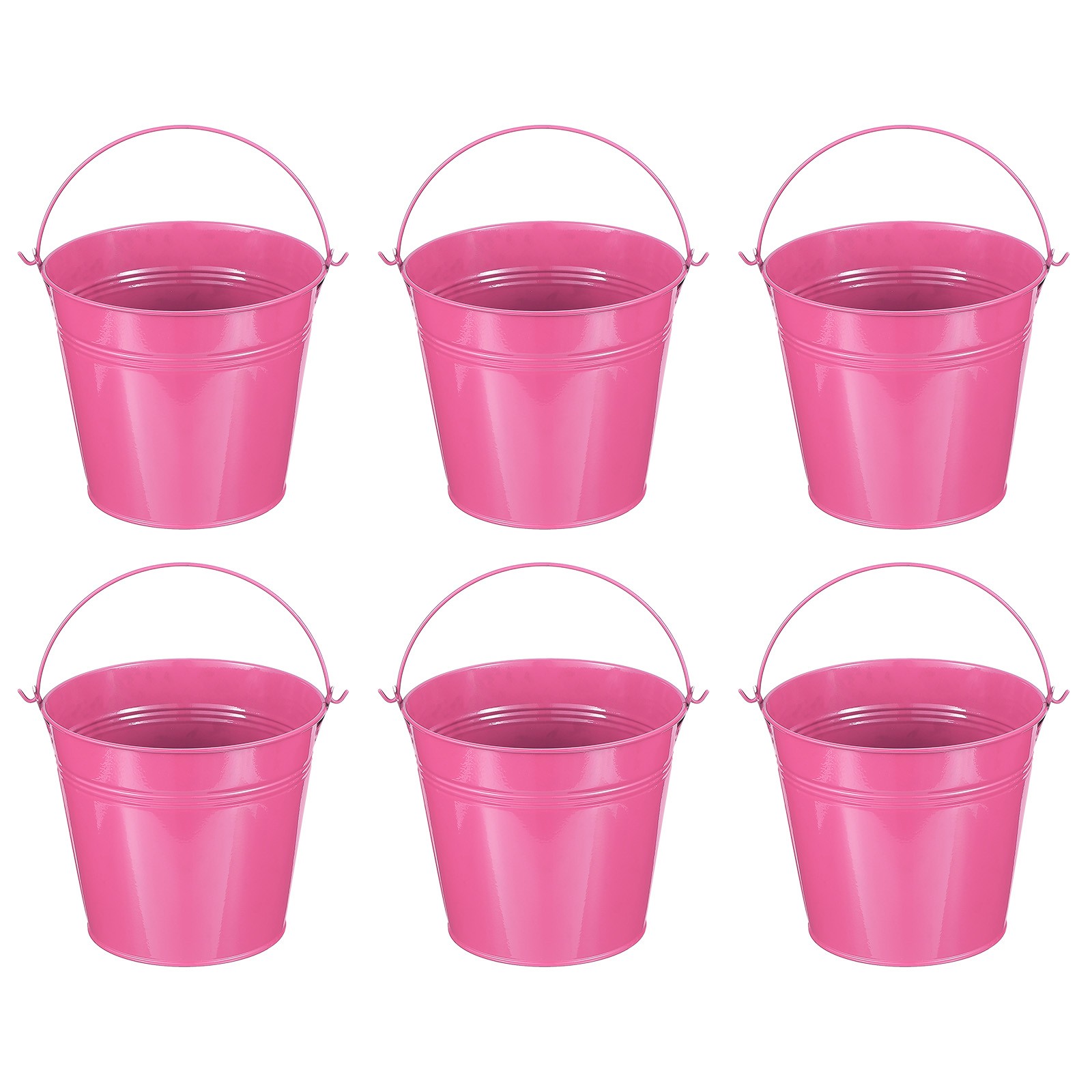 6 Pcs 5.9"x5.1" Small Metal Buckets with Handle Mini Bucket Rose Red