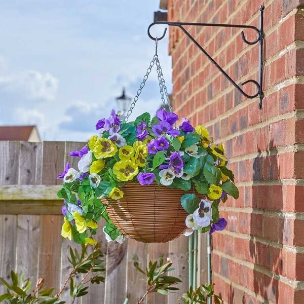 Artificial Flower Hanging Basket Garden Fake Pansy Outdoor Decoration 30cm Large