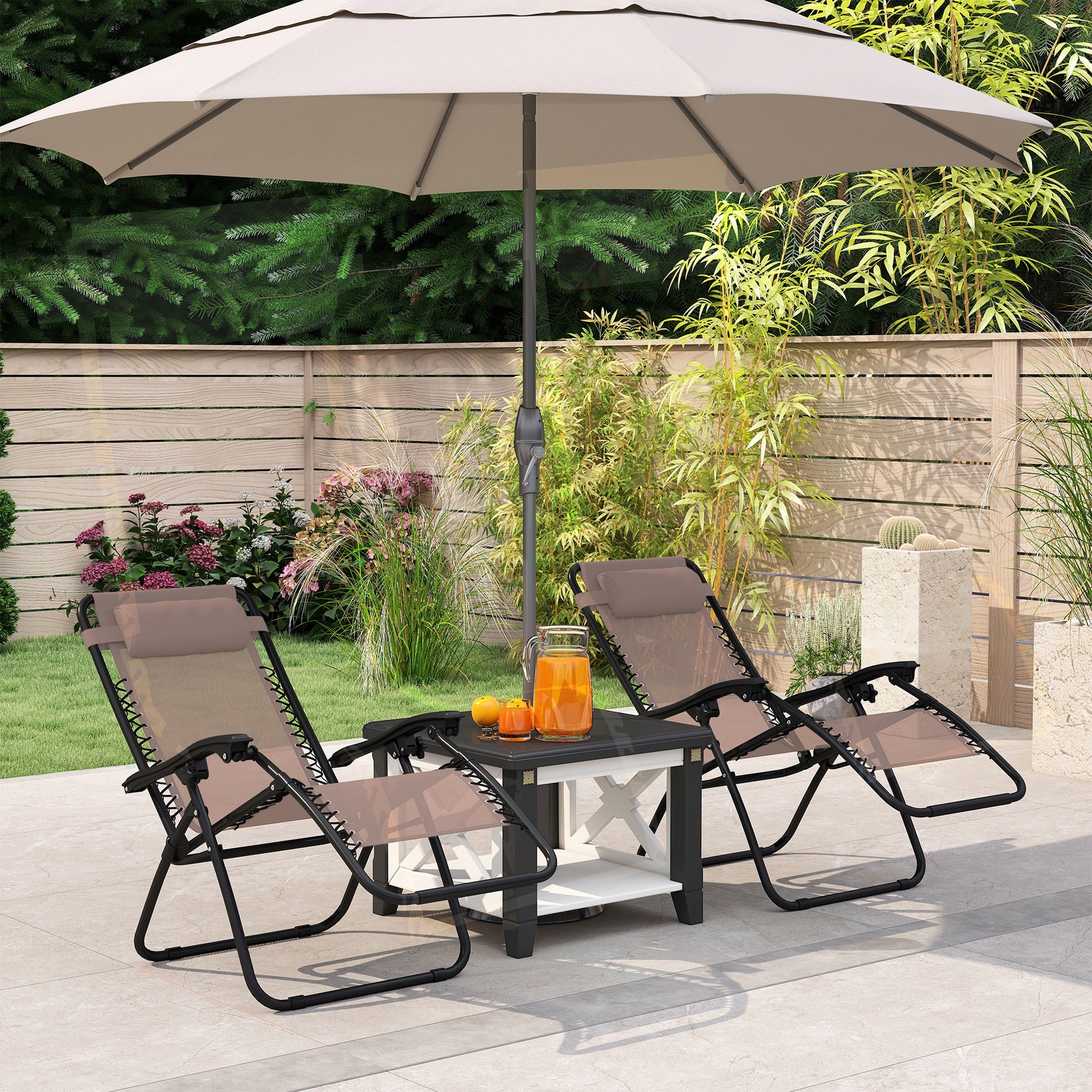 Outdoor Zero Gravity Chair Set of 2, Reclining Lounge Chair w/ Head Pillow Beige