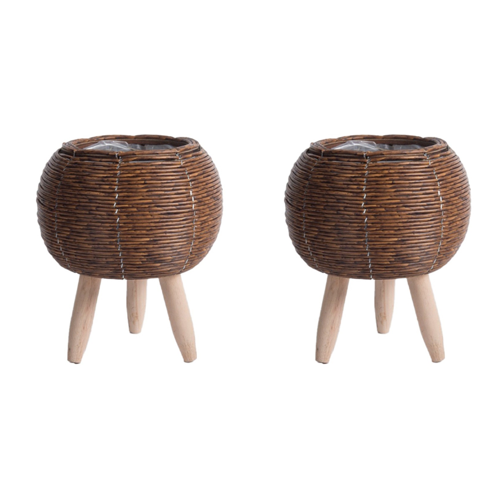 2X Vintage Imitation Rattan Woven Flower Shelf Handmade Storage9877