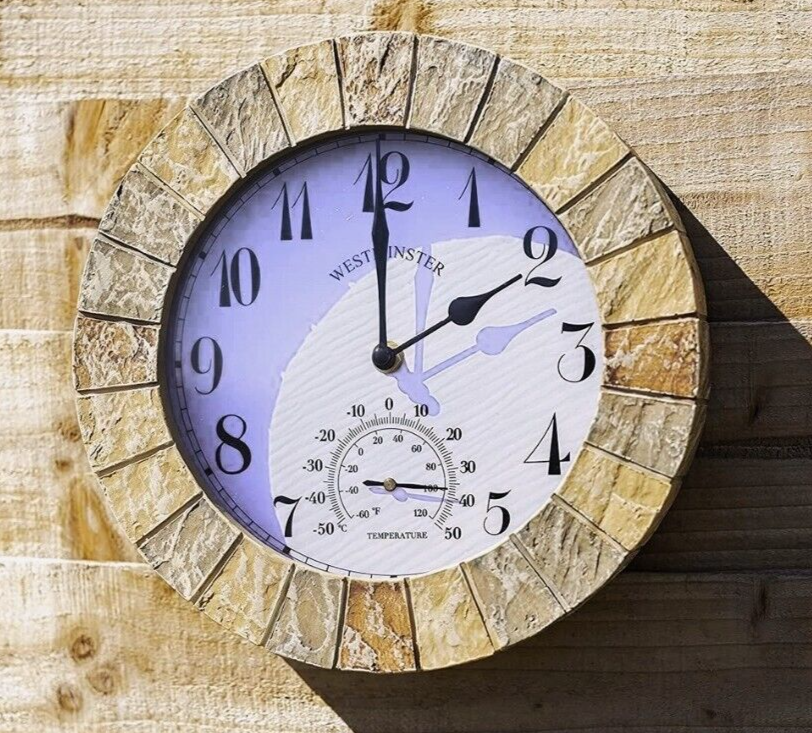 Stonegate Garden Wall Clock & Thermometer Resin Indoor Outdoor Home Decor 25cm