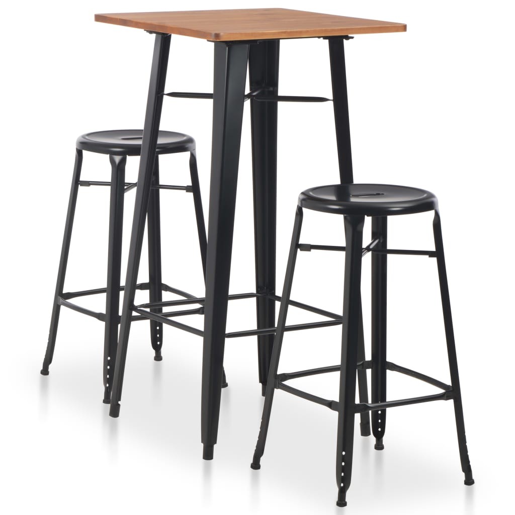 3 Piece Bar Set Steel Black Dining Table 2 Stools Seat Patio Furniture vidaXL