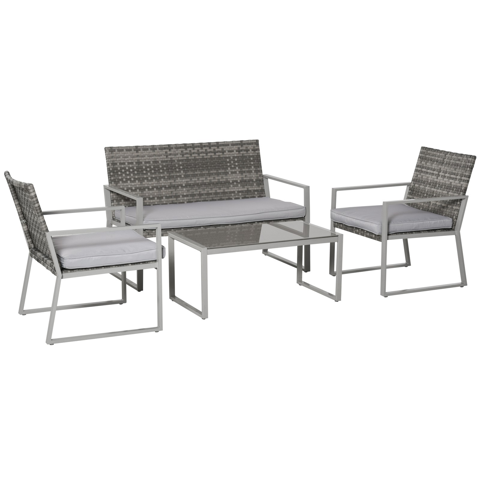 Outsunny 4PCS Outdoor Patio PE Rattan Wicker Sofa Chaise Lounge Furniture Set