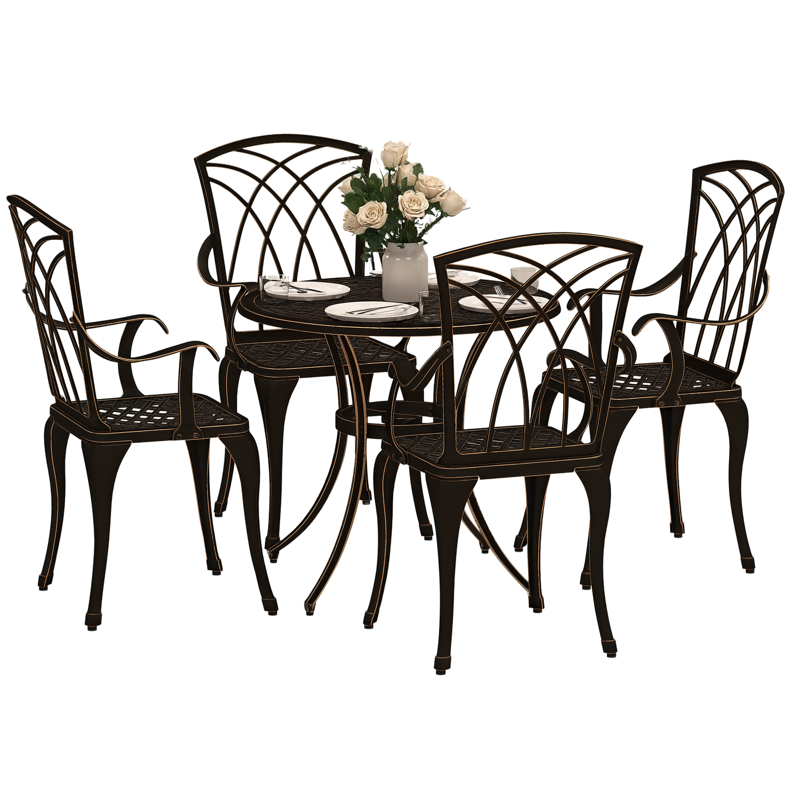 Outsunny 5 PCs Garden Dining Set, Garden Furniture Set, Bronze Tone