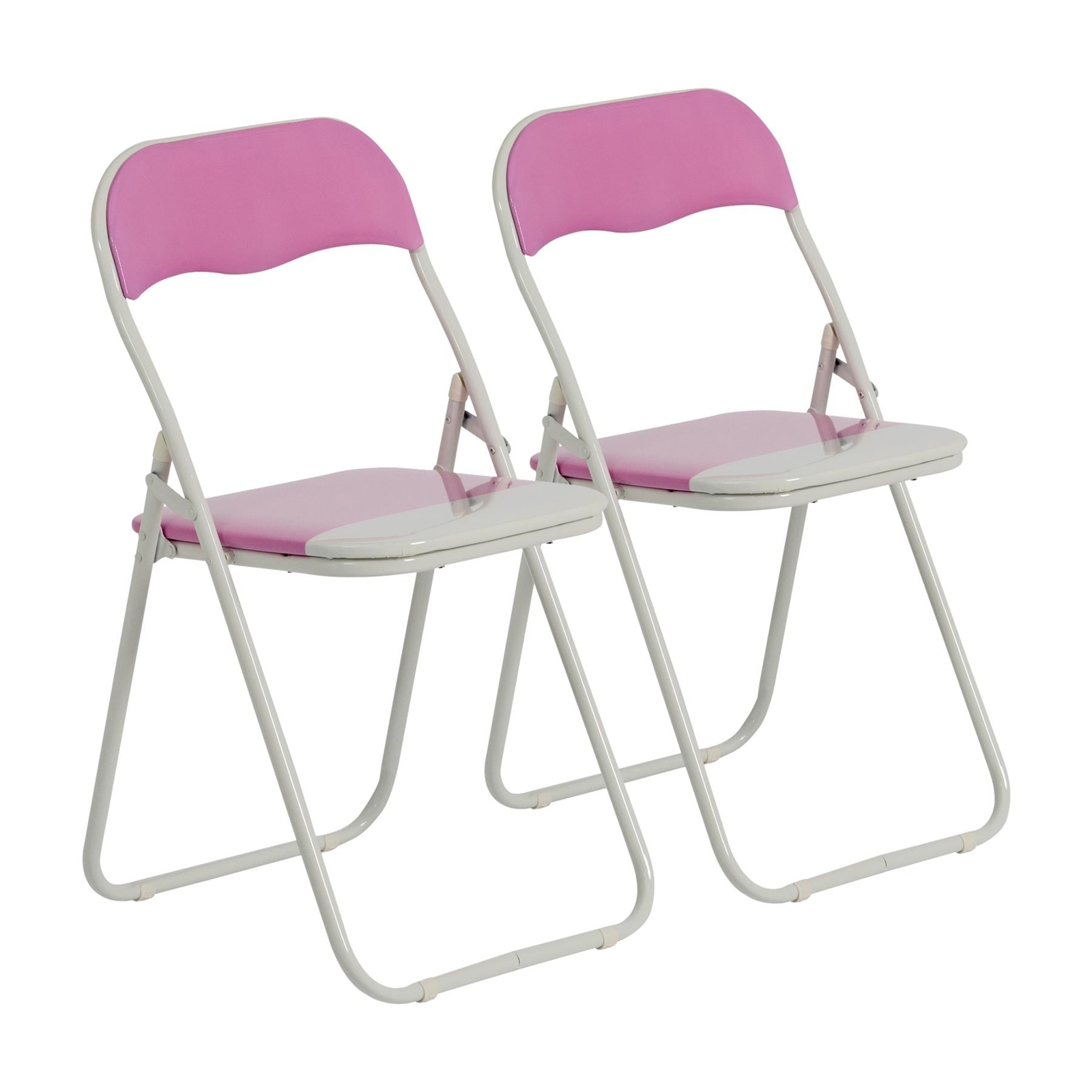Folding Chairs Padded Faux Leather Studying Dining Office Chair Pink White x2