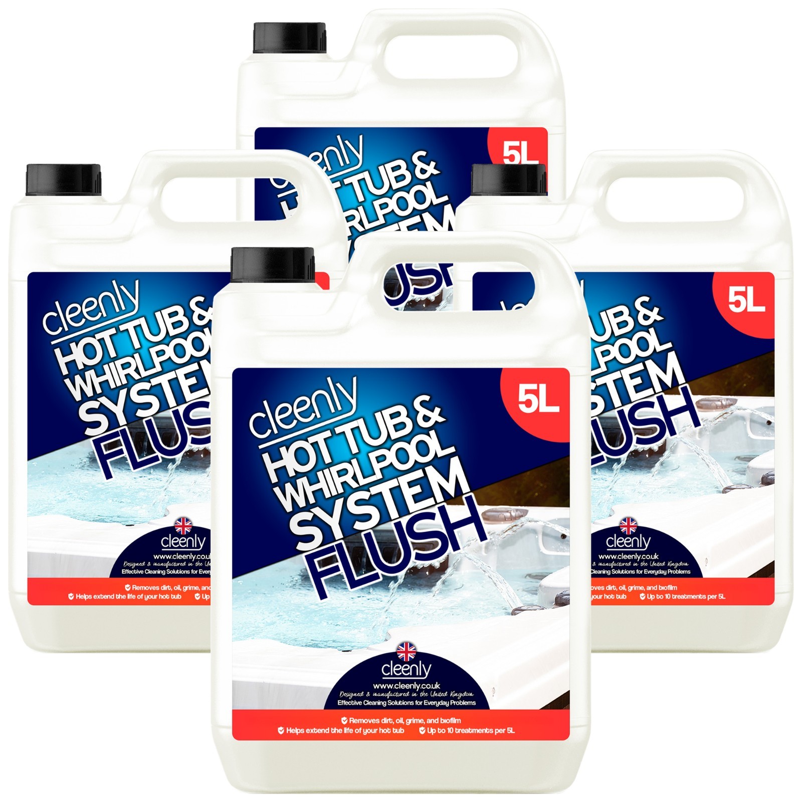 Cleenly Hot Tub Cleaner Whirlpool Spa Cleaning Chemical System Flush 4 x 5L
