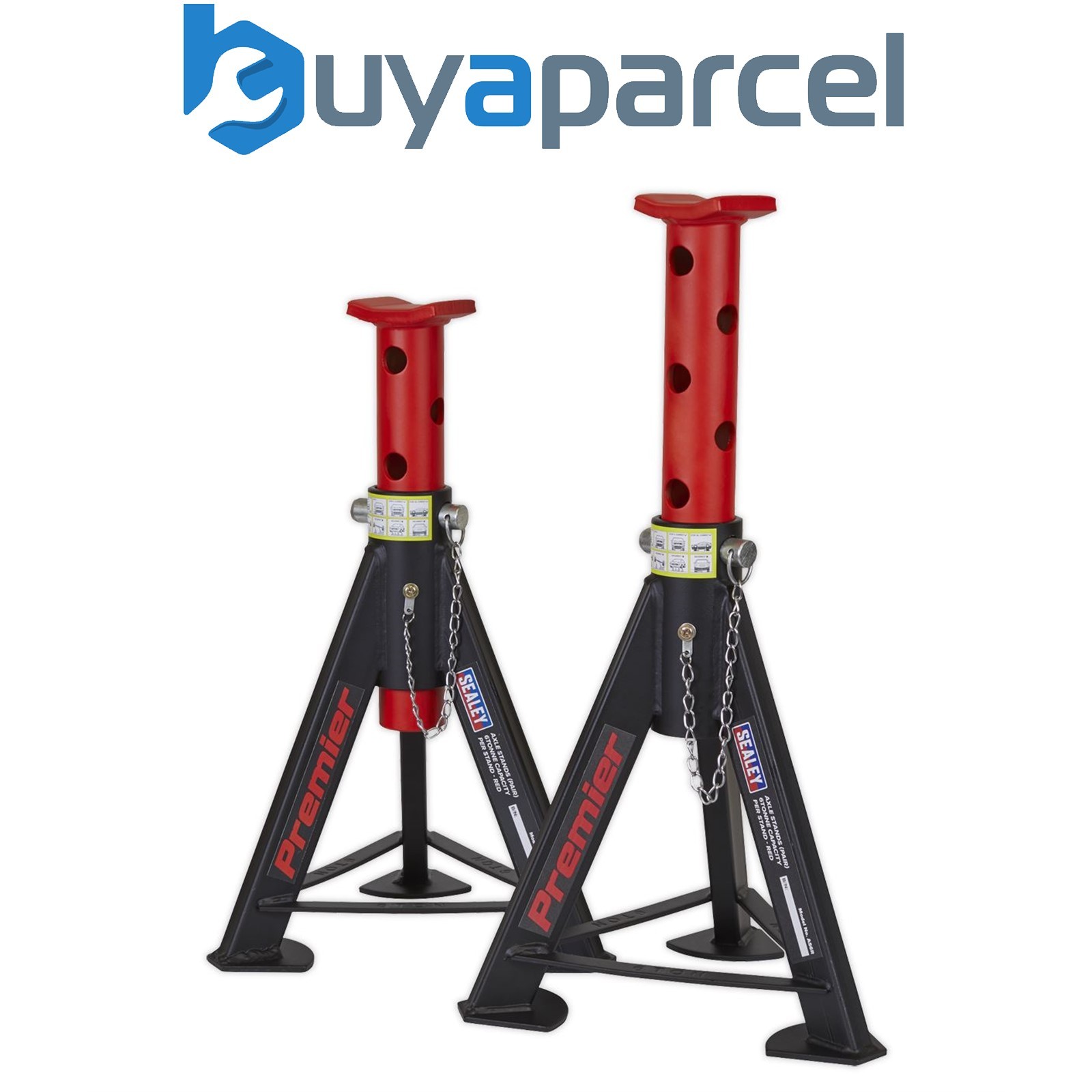 Sealey AS6R Premier Axle Stands (Pair) 6 Tonne Capacity per Stand - Red