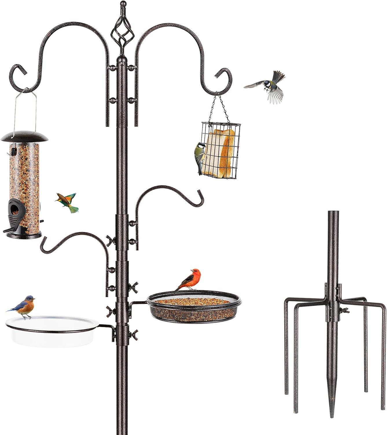 MIXXIDEA Bird Feeder Station Kit, Bird Feeders Pole with 5-Prong Base, Multifun