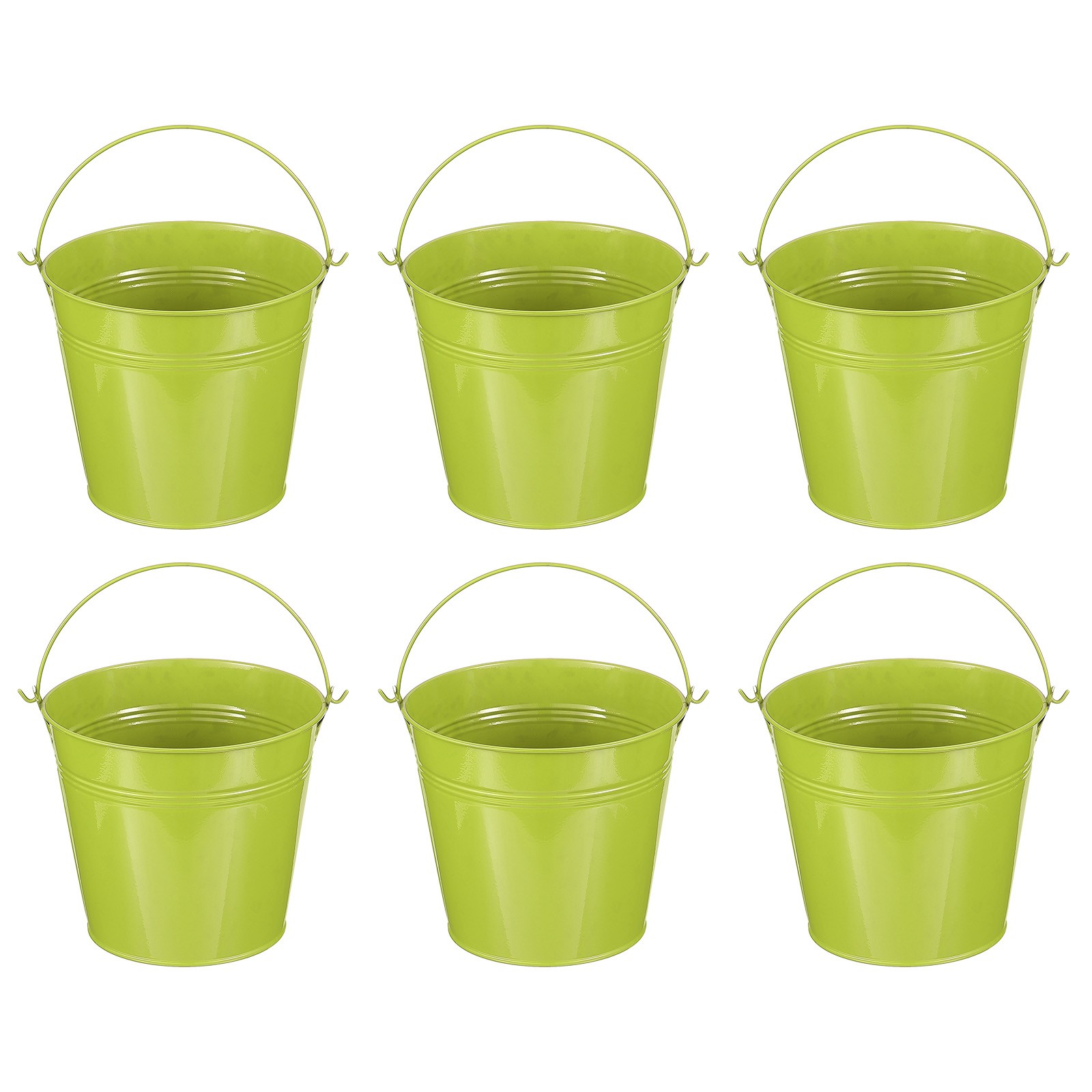 6 Pcs 5.9"x5.1" Small Metal Buckets with Handle Mini Galvanized Bucket Green