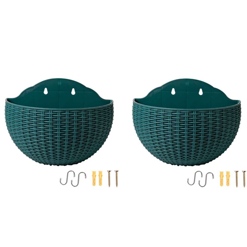 Dark Green European- Imitation Rattan Wall-Mounted Semi-Circular Flowerpot7025