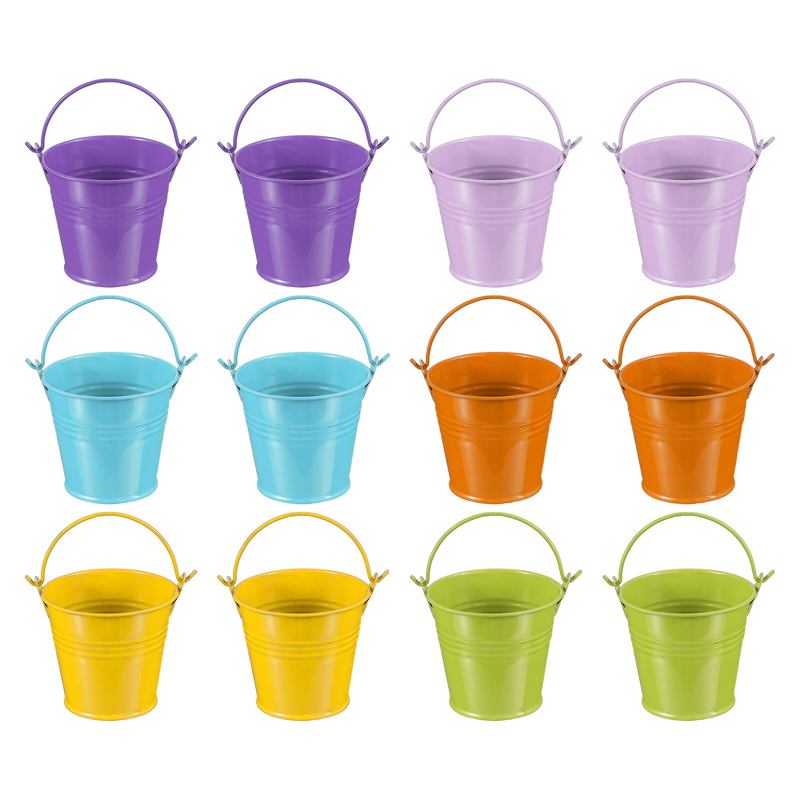 12 Pcs 2.7"x2.3" Small Metal Buckets with Handle Mini Bucket 6 Colors