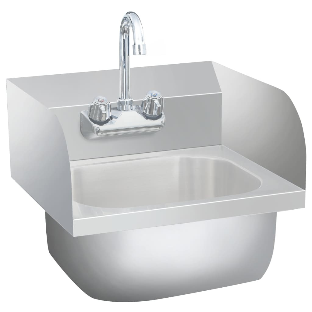 Commercial Hand Wash Sink with Faucet Stainless Steel Kitchen Basin vidaXL