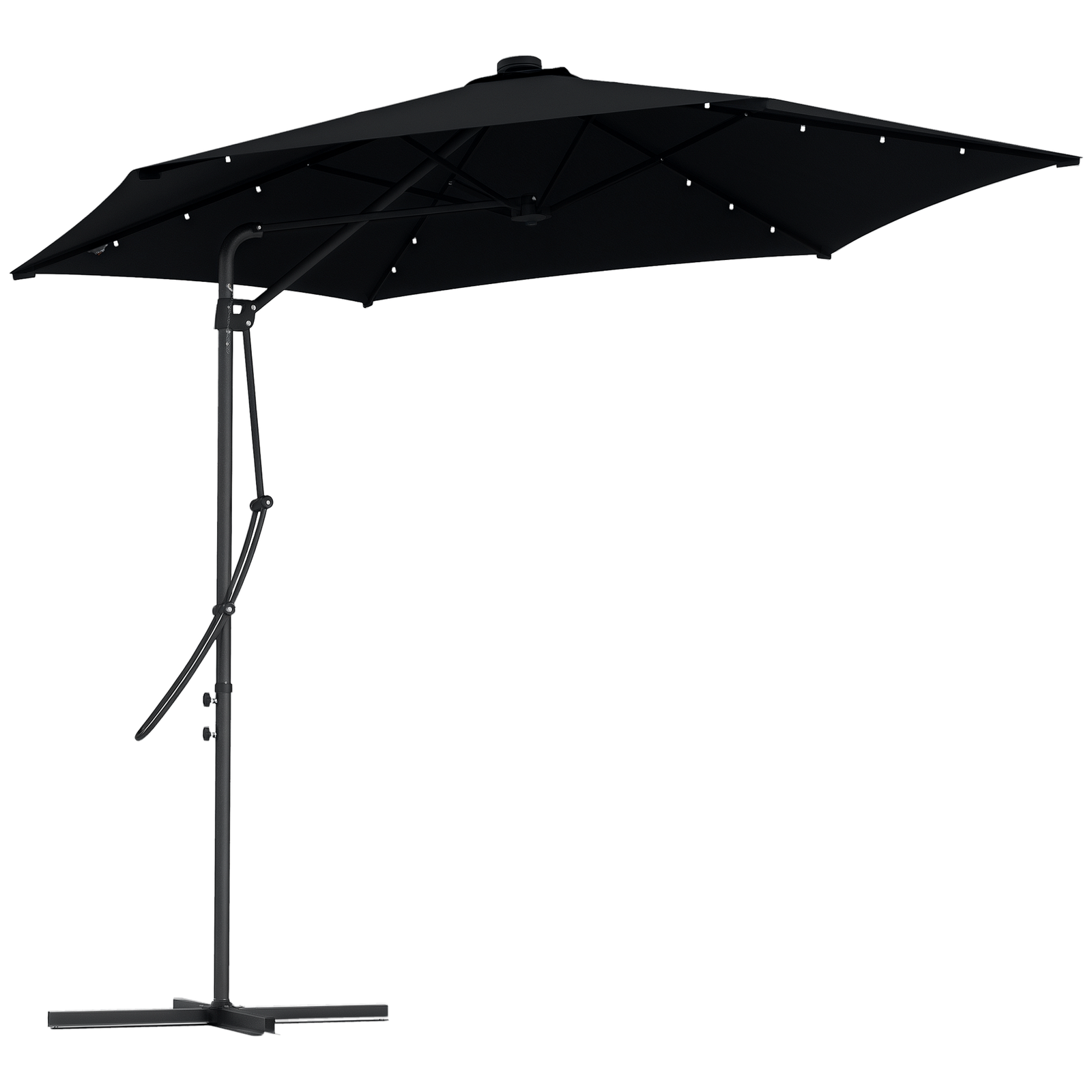 Outsunny 3(m) Cantilever Garden Parasol Umbrella W/ Solar LED, Black