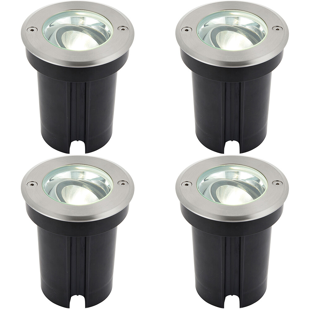 4 PACK Stainless Steel IP67 Ground Light - 6W Cool White LED - Tilting Head