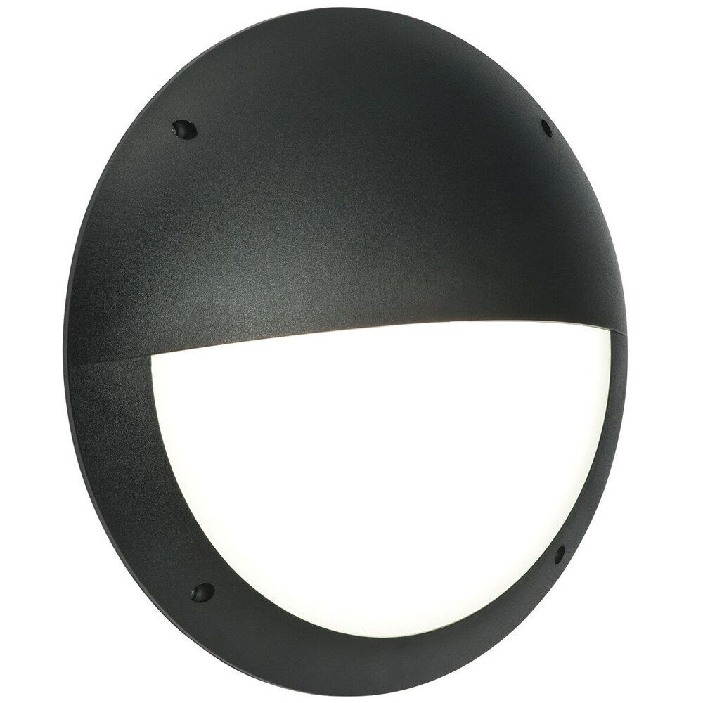 IP65 Outdoor Round Wall Ceiling Lamp Matt Black Eyelid Bulkhead 12W Daylight LED