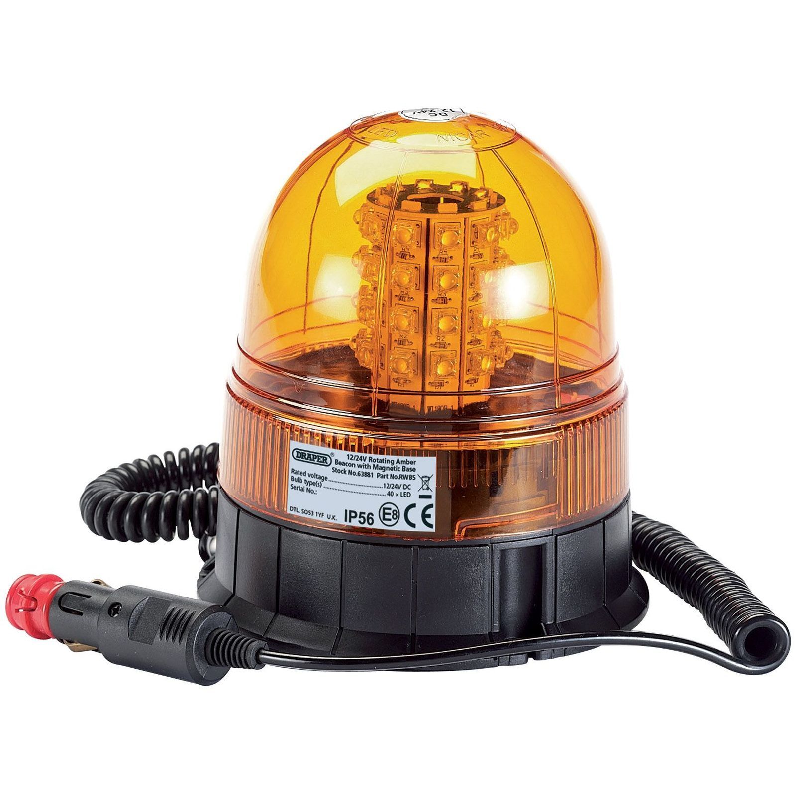 1x Draper 12/24V Magnetic Base Led Beacon - 63881