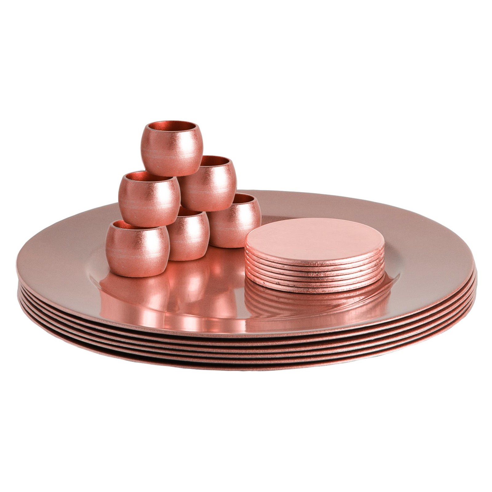 18 Piece Metallic Charger Plates Set Plate Coasters Napkin Rings Rose Gold