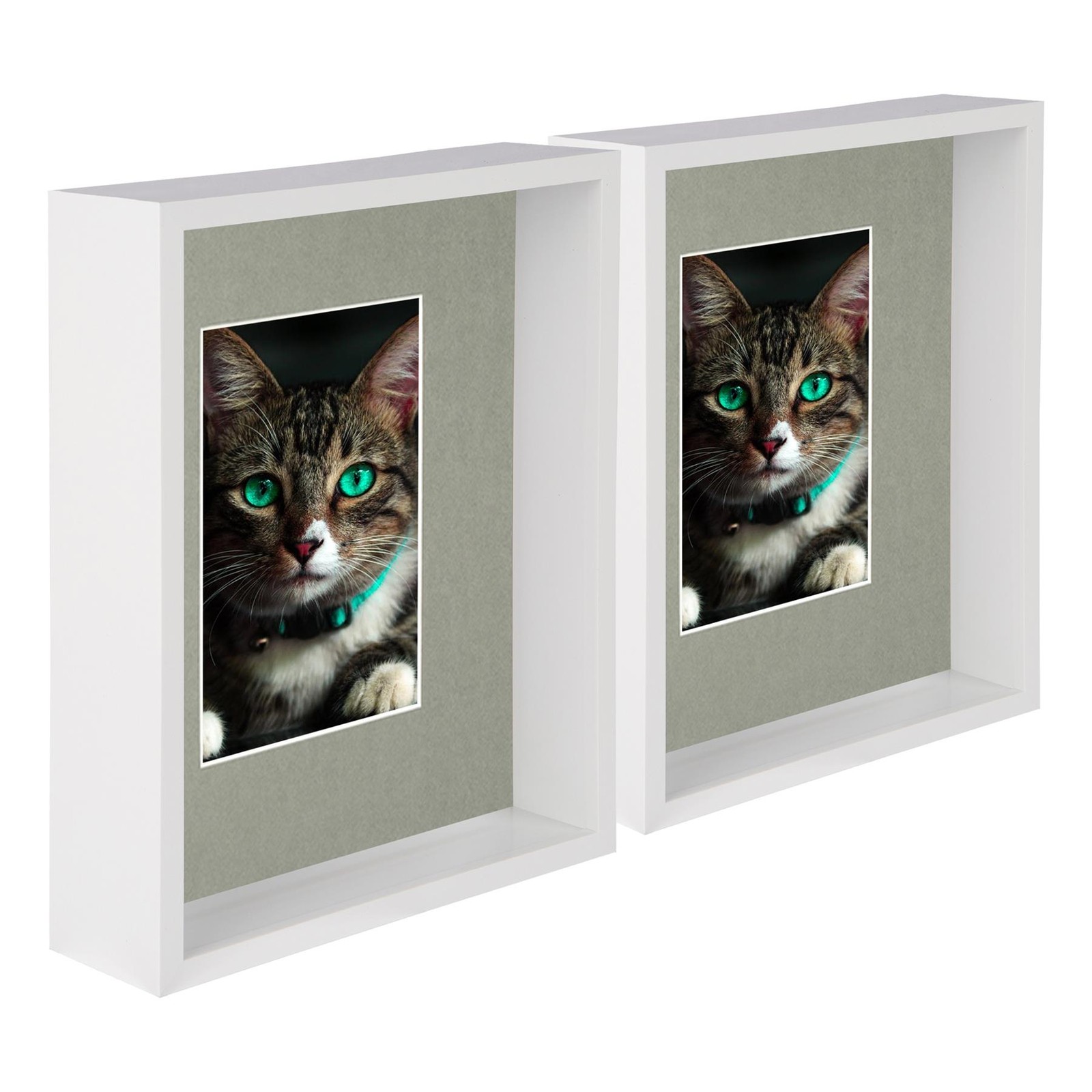 5x White 8" x 10" 3D Deep Box Photo Frames Grey 4" x 6" Mount Shadow Picture