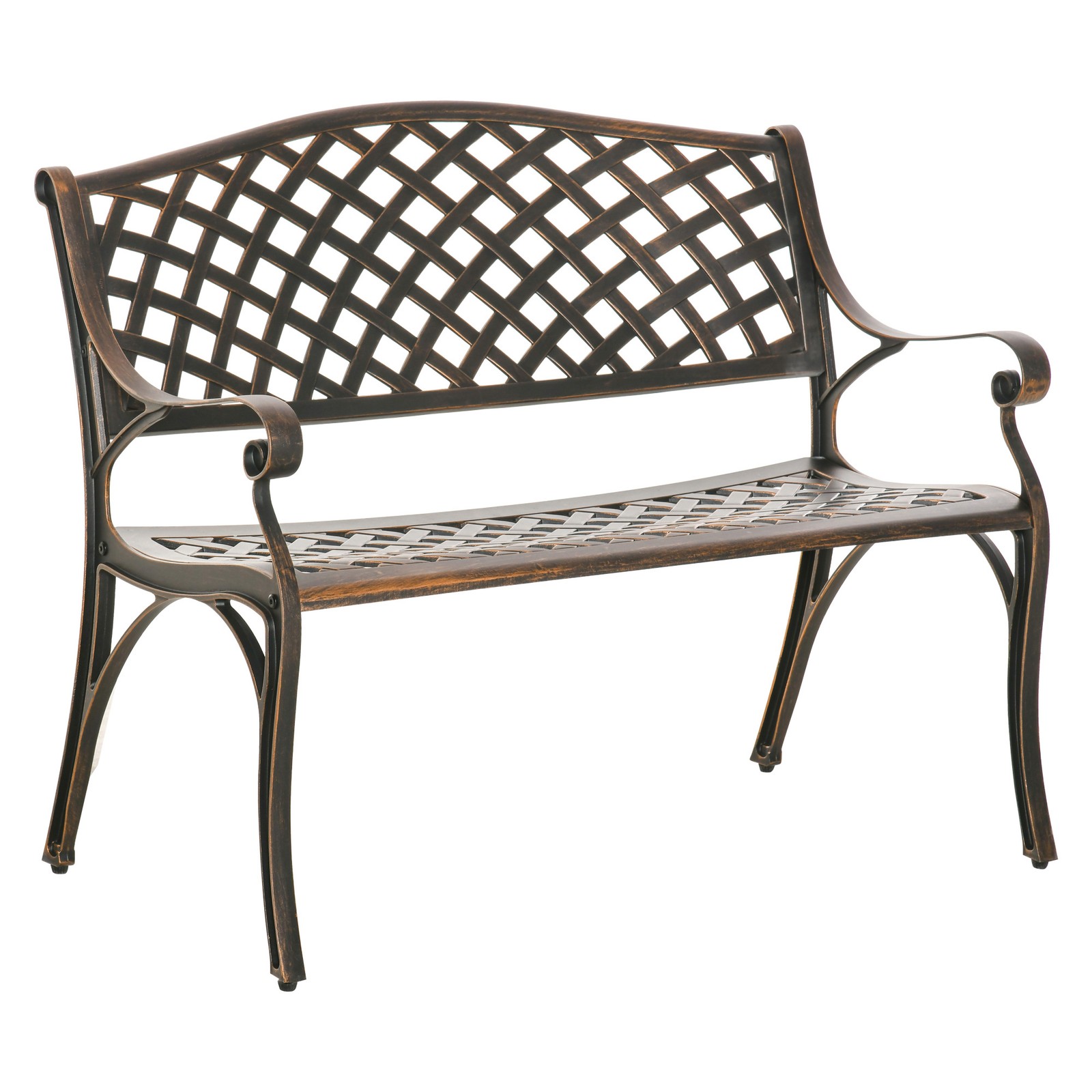 Outsunny Cast Aluminium Garden Bench 2 Seater Antique Park Loveseat, Bronze