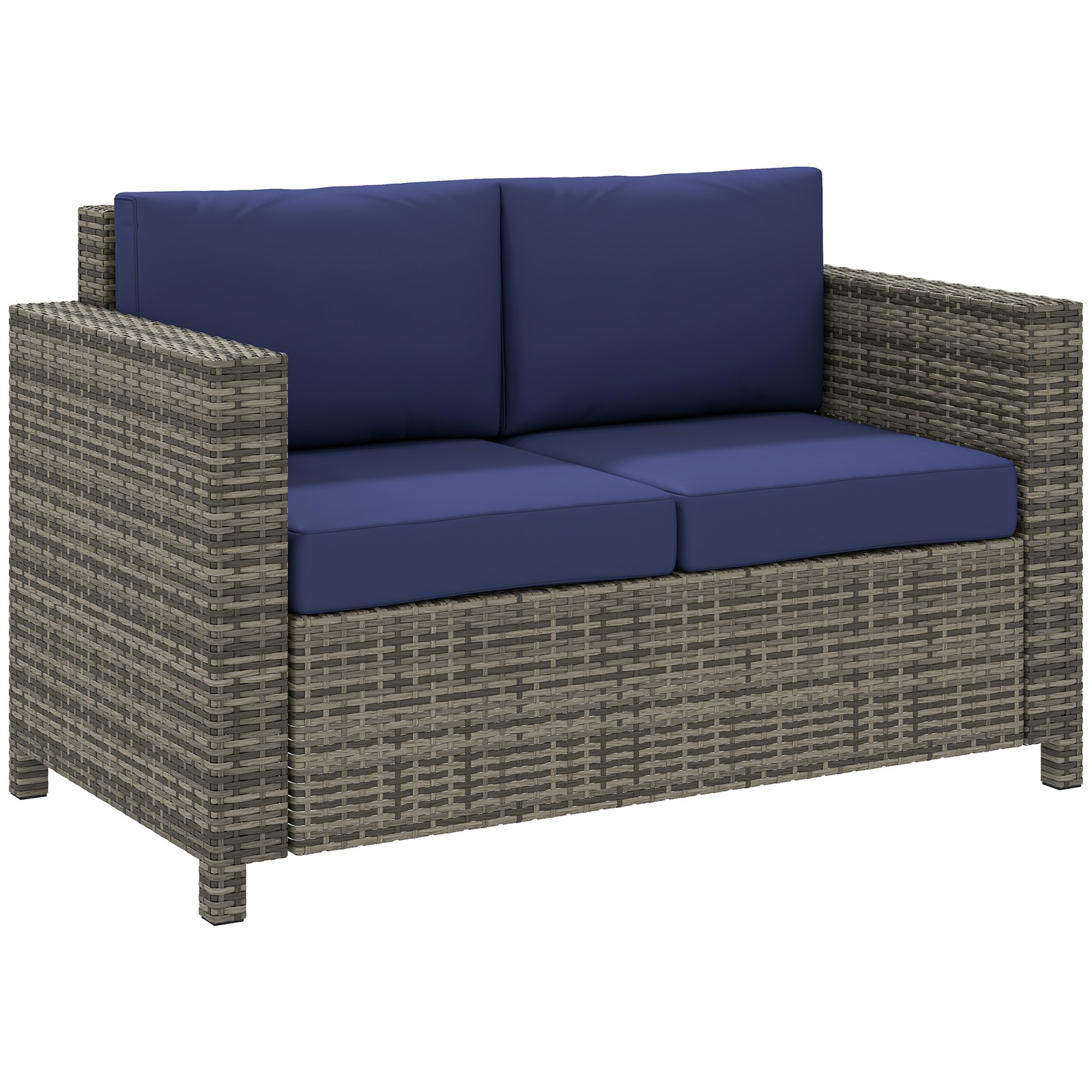 Outsunny Rattan Wicker 2-seat Sofa Loveseat Padded Garden Furniture Blue