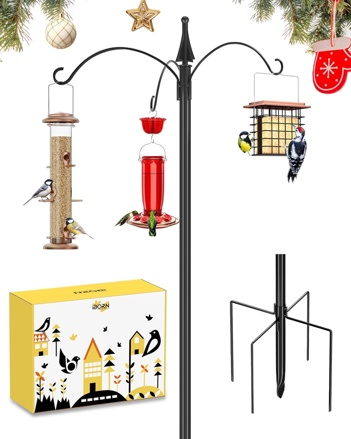 iBorn Bird Feeders Hanging Station 76Inch Wild Bird Feeding Station Pole Stand