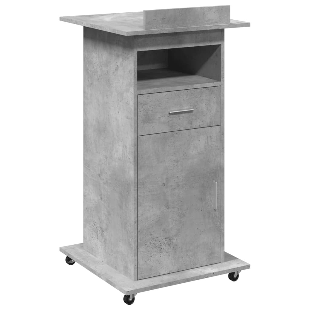 Lectern with Wheels & Drawer Podium Stand Concrete Grey Engineered Wood vidaXL