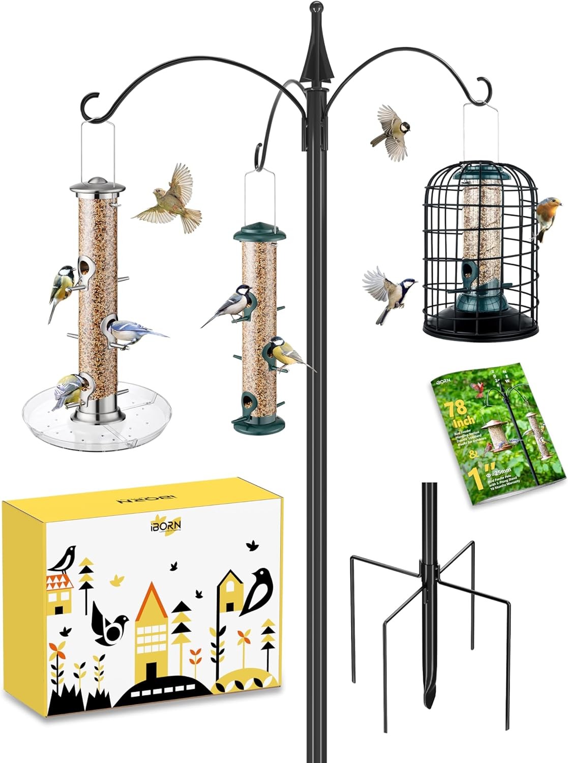 iBorn Bird Feeders Hanging Station 76Inch Wild Bird Feeding Station Pole Stand