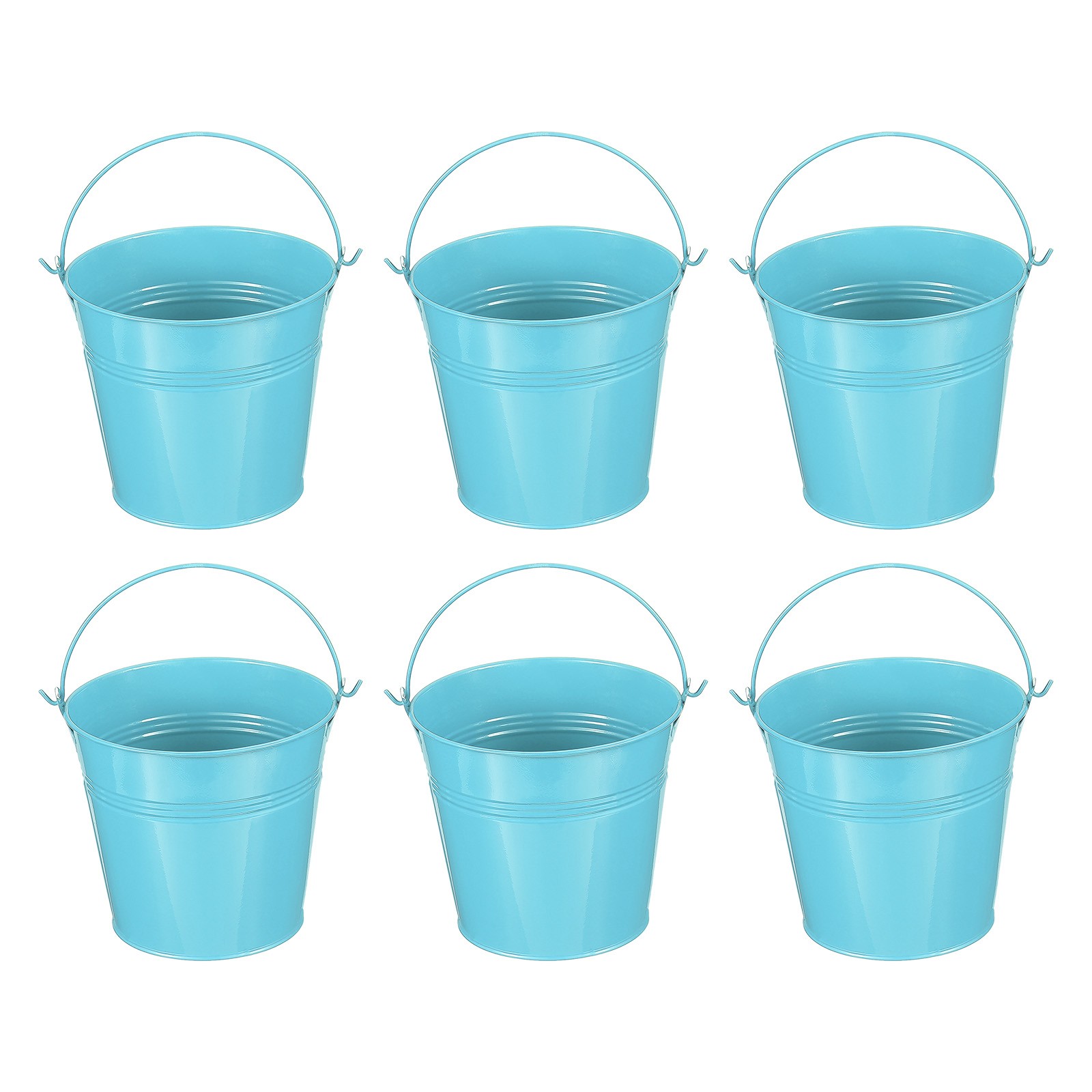 6 Pcs 5"x4.7" Small Metal Buckets with Handle Mini Galvanized Bucket Blue