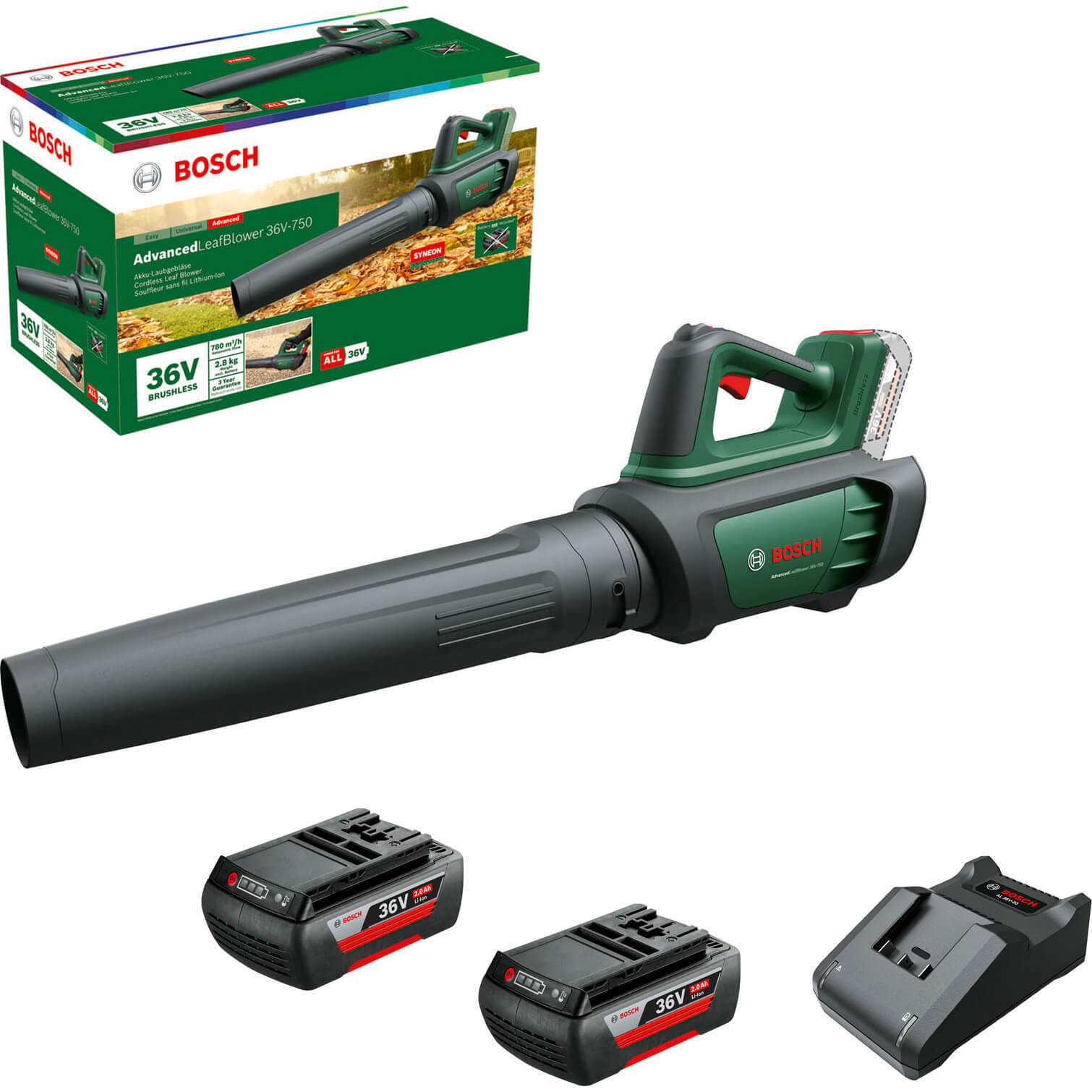 Bosch ADVANCEDLEAFBLOWER 36V-750 Brushless Garden Leaf Blower 2 x 2ah Li-ion
