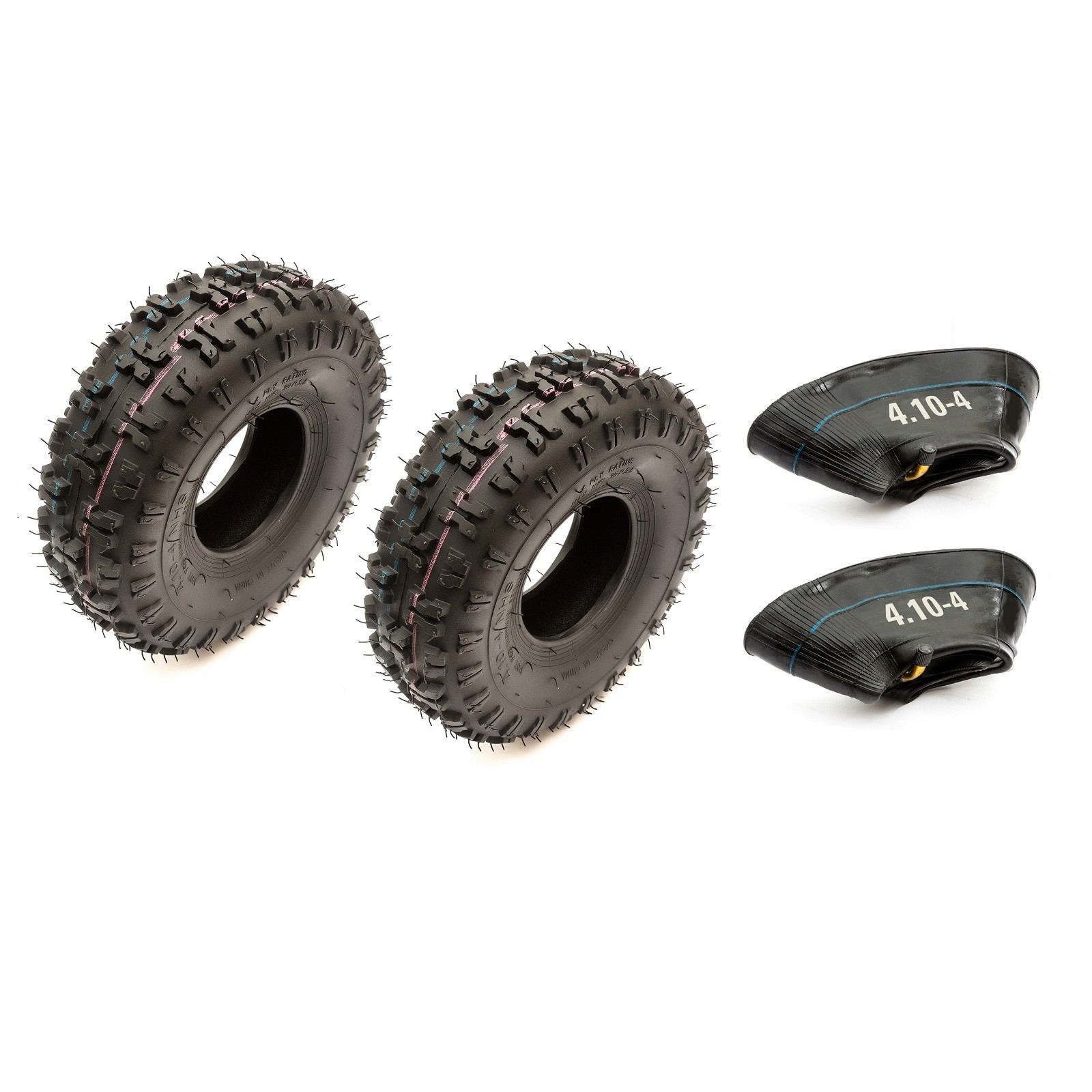 2x Tyre & Innertube 4.10-4 Knobbly Off Road Tread Lawnmower 4 Inch Wheel Mower