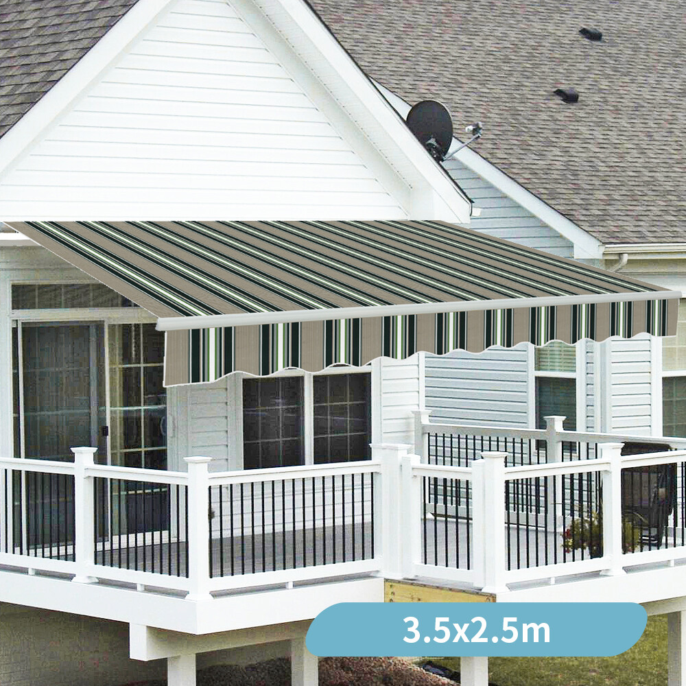 3.5x2.5M Retractable Manual Awning Garden Sun Shade Outdoor Canopy Multi-stripe