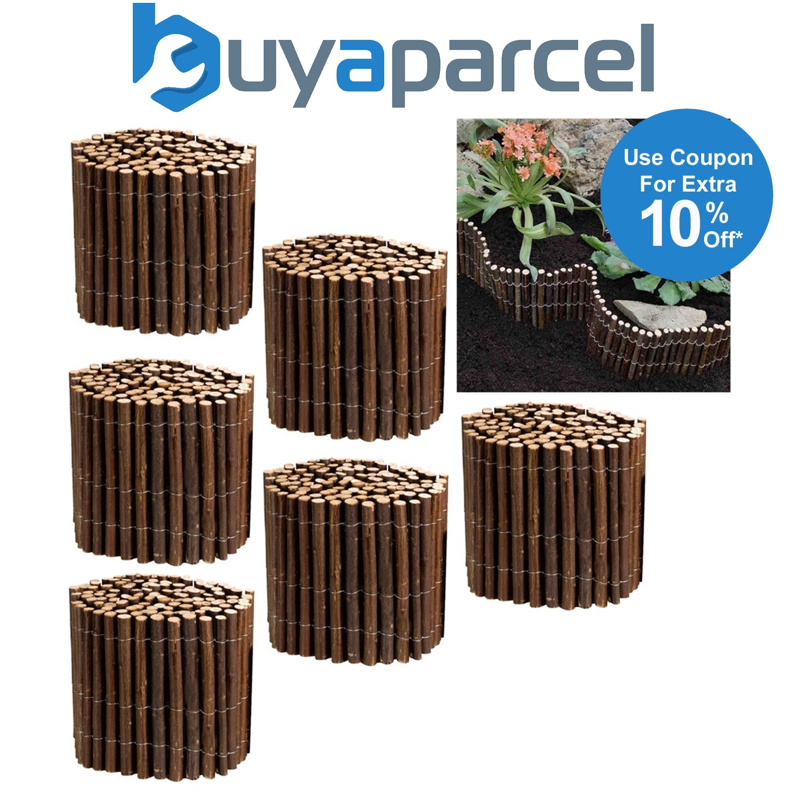 6 x Smart Garden 30cm x 2m Willow Garden Lawn Edging Roll Flexible Border 200cm