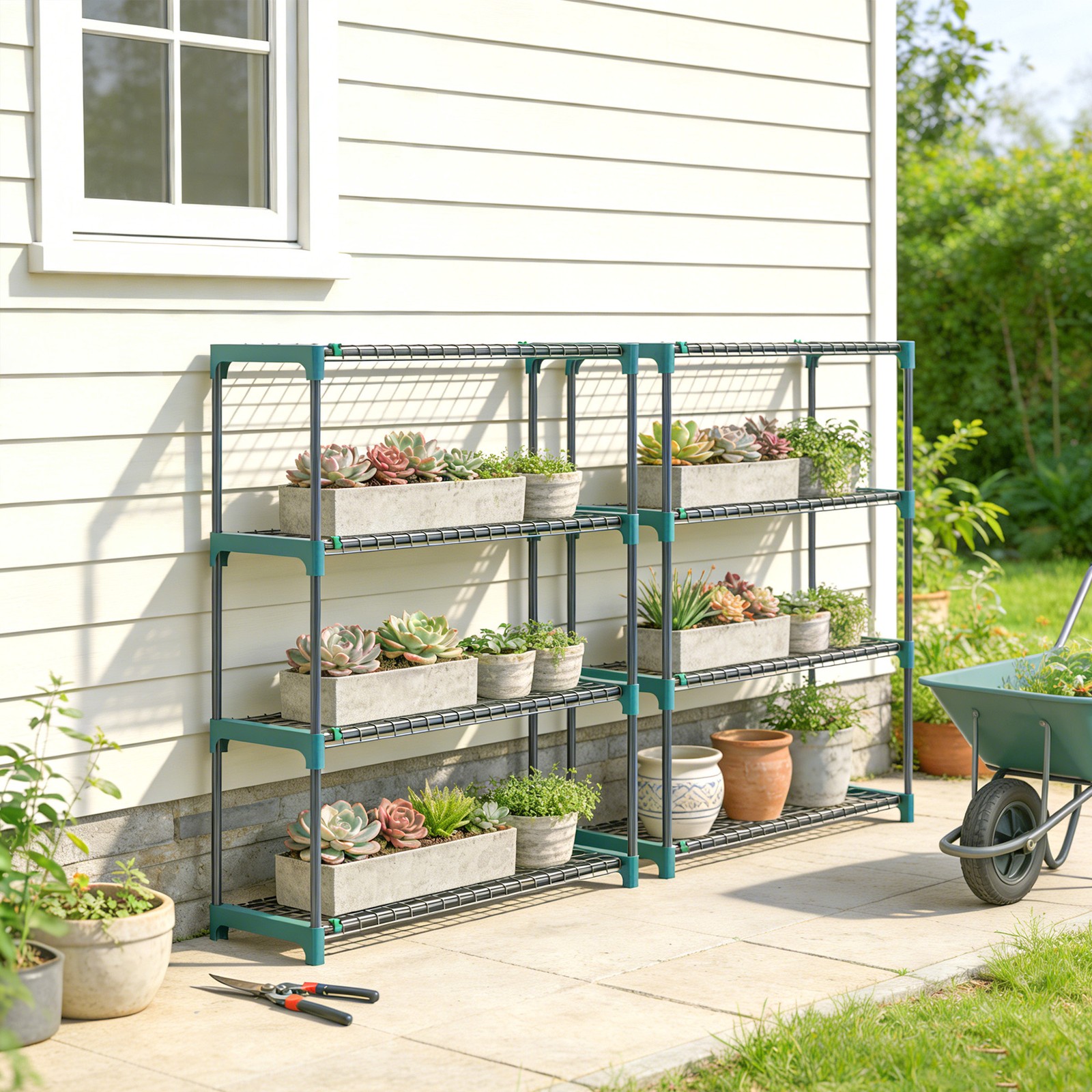 4-Tier Plant Stand Indoor Outdoor, Set of 2 Metal Plant Shelf with Rack Buckles