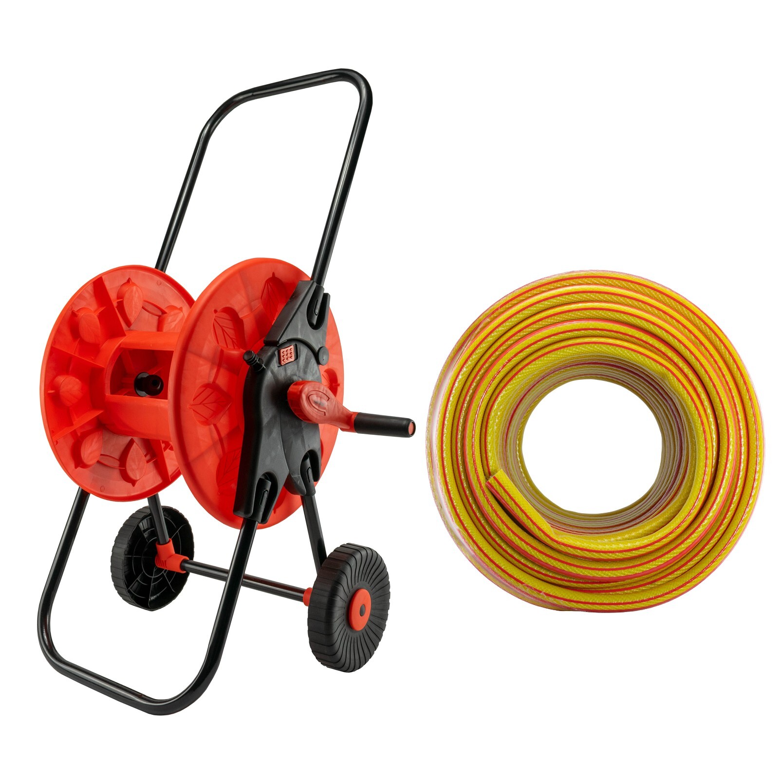 Garden Hose Cart 60m Reel with 15m Strong 6-Layer Hose – Outdoor Watering