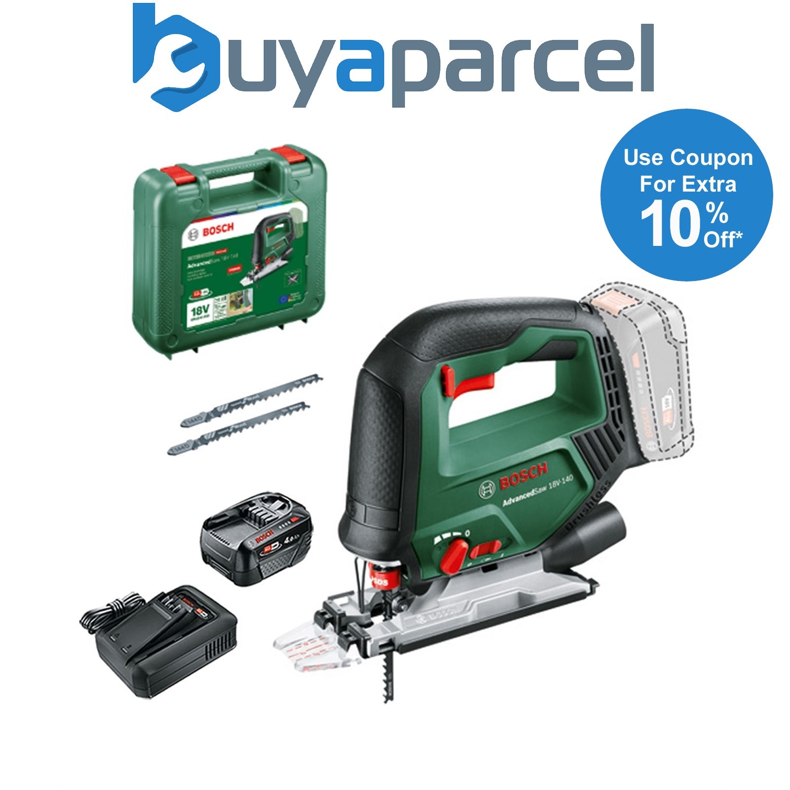 Bosch 0603013002 18v Brushless Cordless Jigsaw AdvancedSaw 18V-140 - 1 x 4.0AH