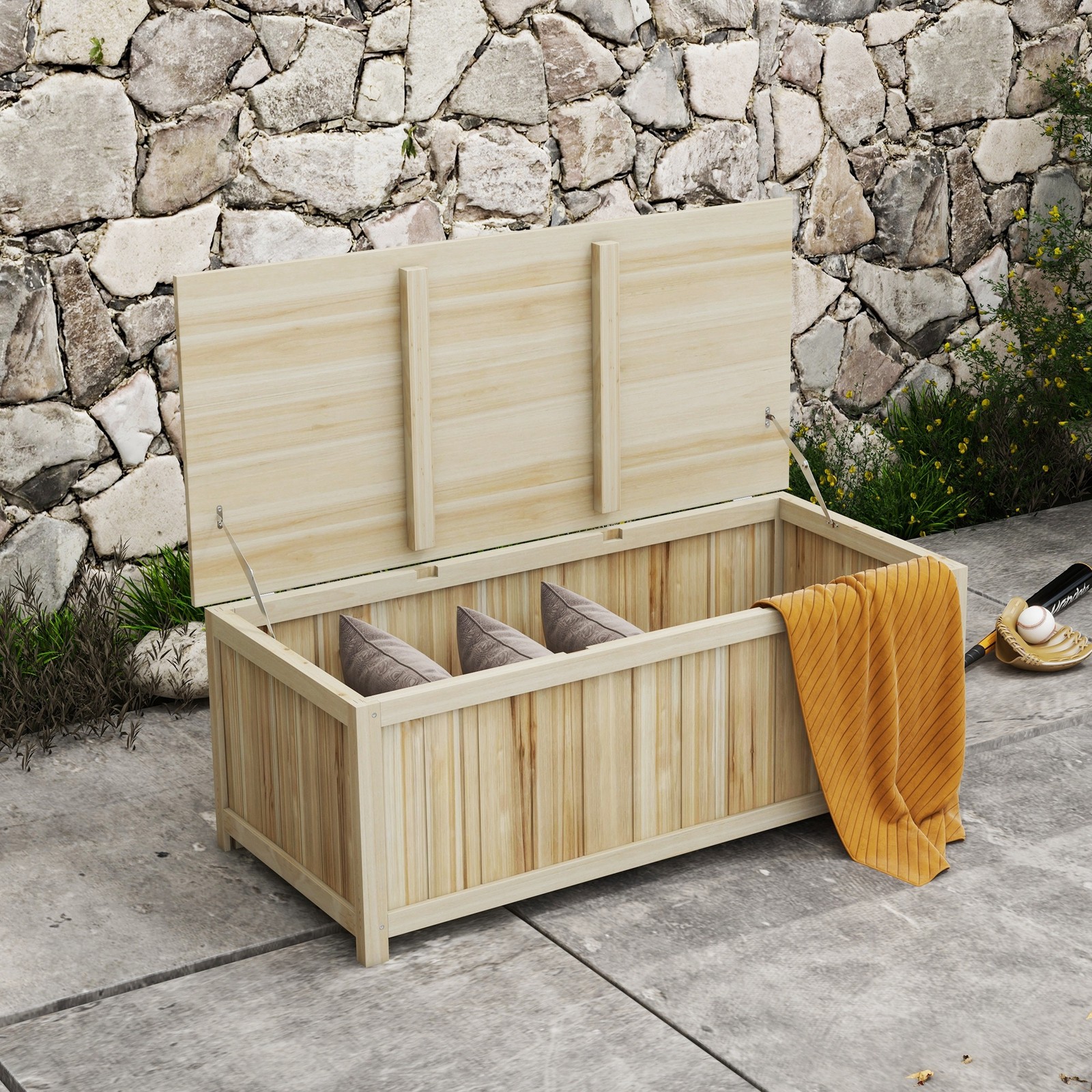 172 Litre Outdoor Storage Box, Wooden terrace Box, Natural