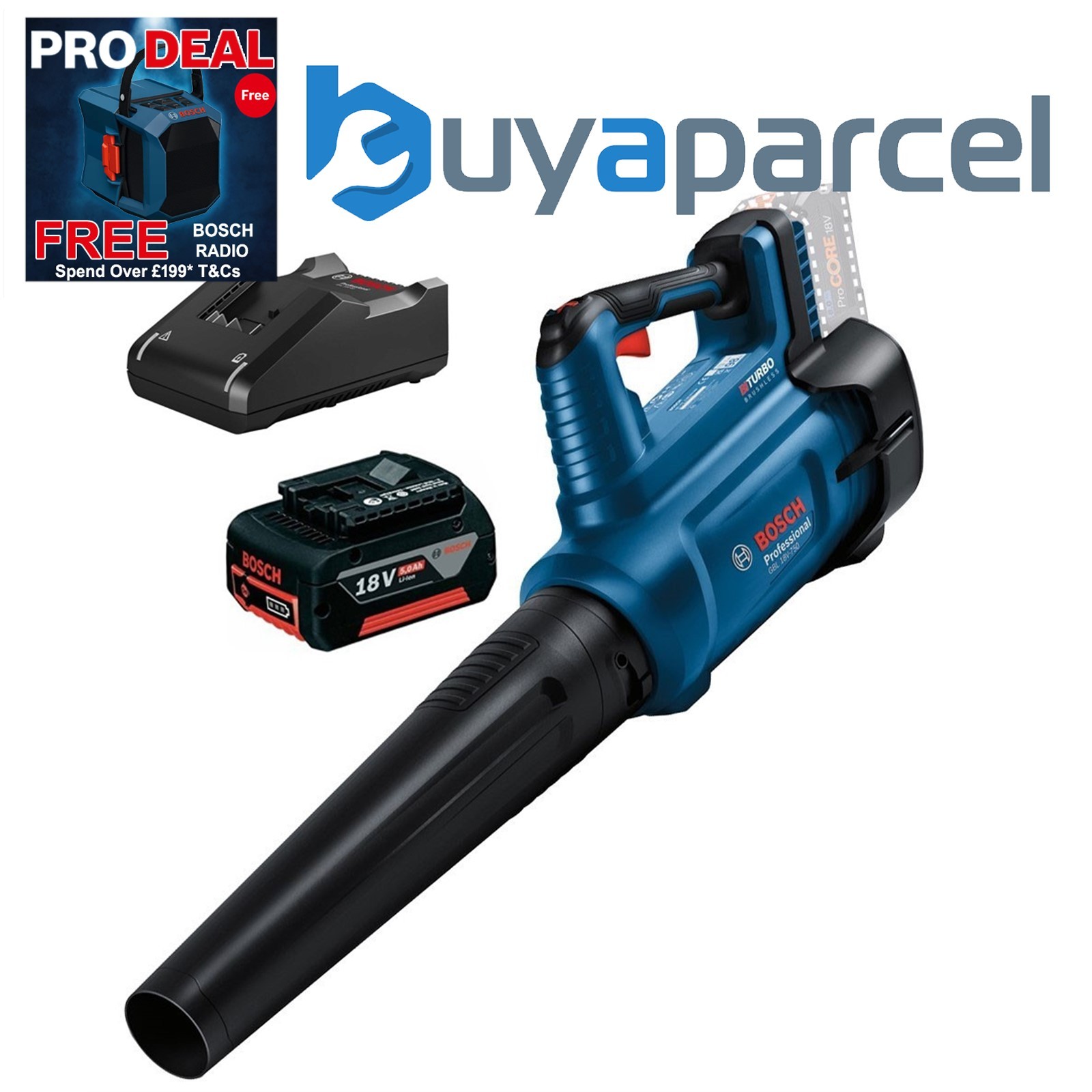 Bosch GBL 18V-750 18V Professional Cordless Brushless Leaf Blower + 5Ah Battery